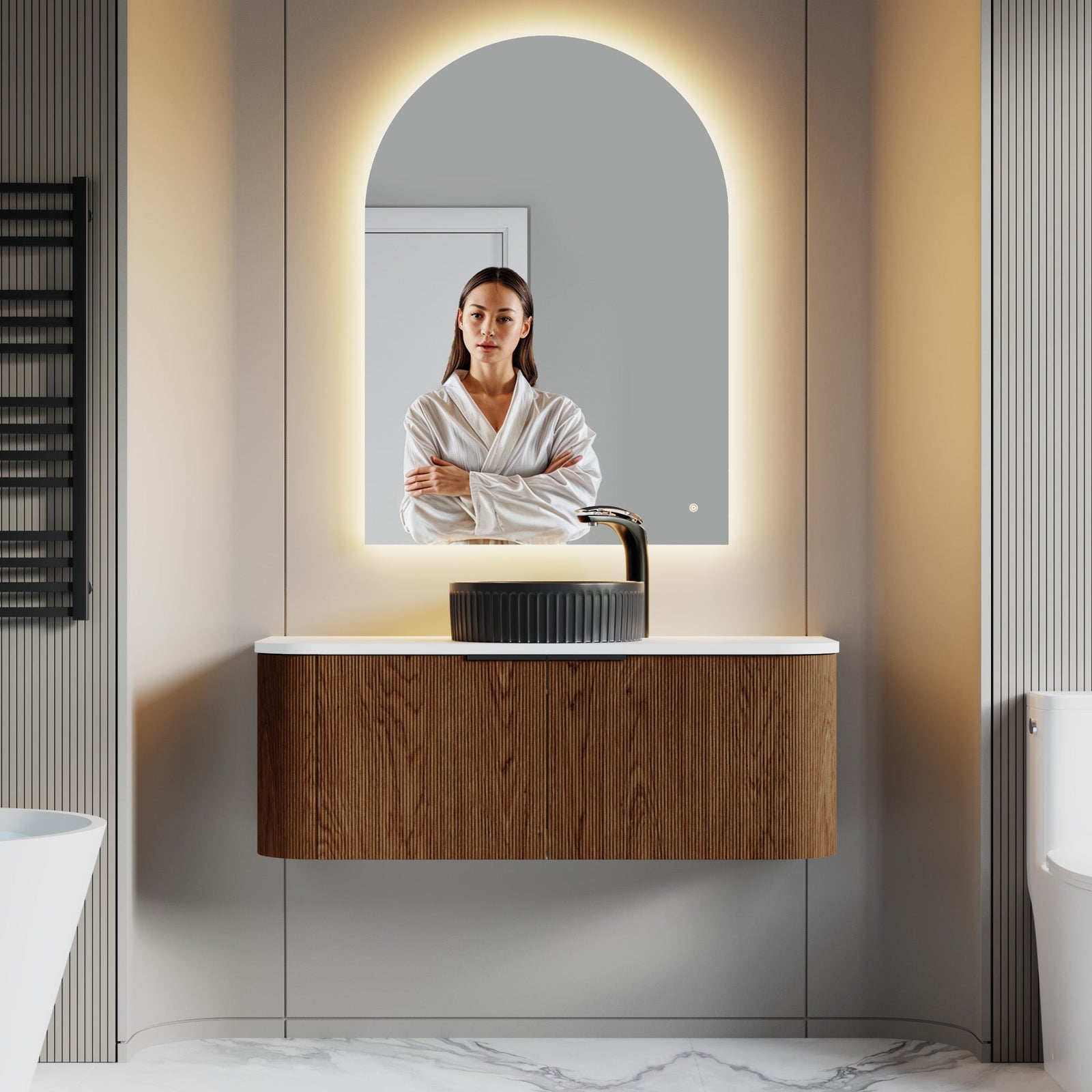 Dowell Arch Backlit Mirror, Touch Switch LED light,Wall-Mounted Vanity Mirror, Modern Sleek Frameless Design, Energy-Efficient LED Lighting - 5002 Series