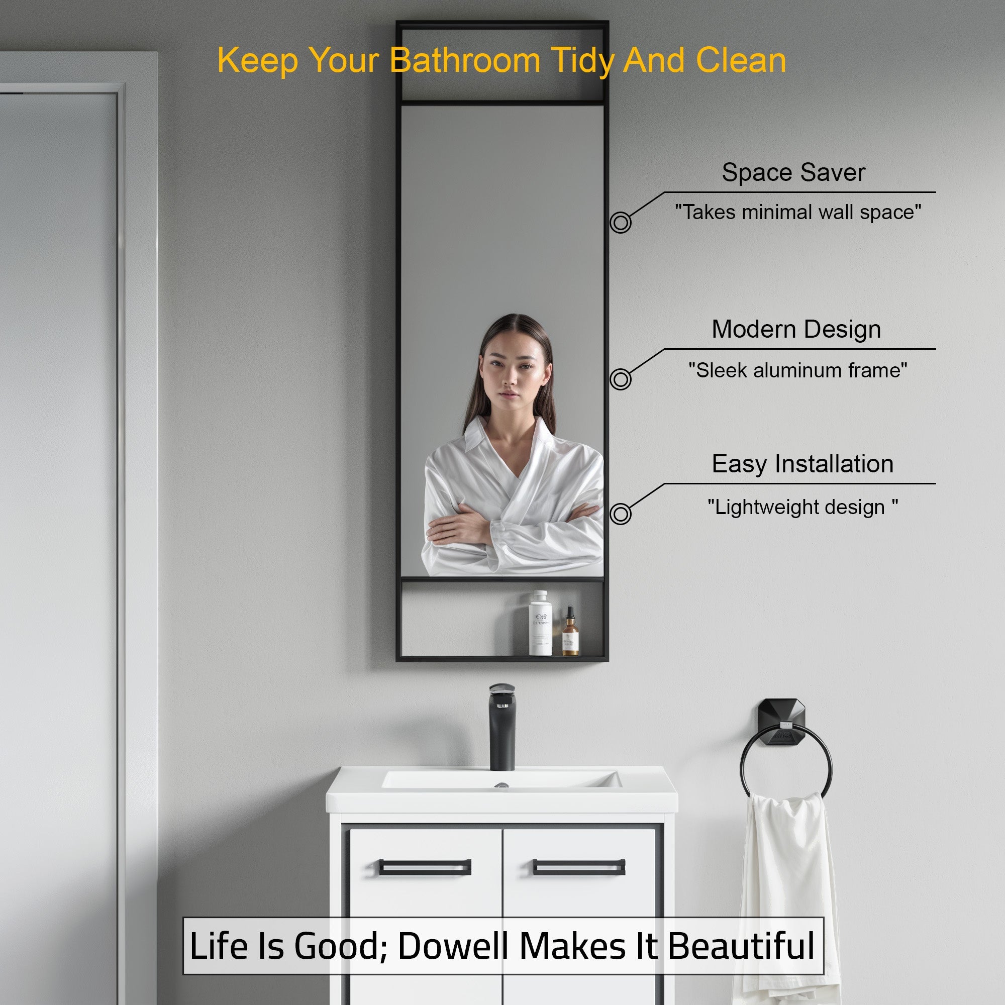 Dowell 15-3/4" Rectangular Wall Mirror for Bath/Living Room/Hallway, Aluminum Frame