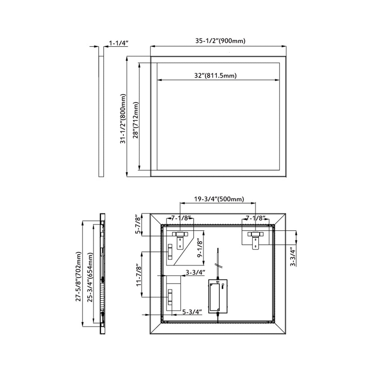 Dowell LED Wall Mirror with Black Aluminum Frame - Bathroom, Living Room, Bedroom, Lobby - 5005 Series