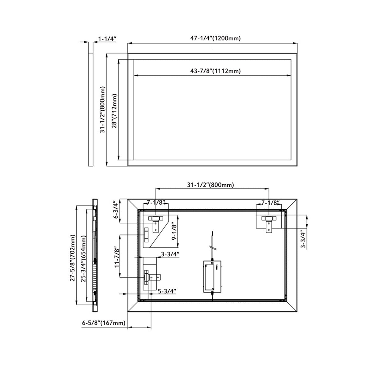 Dowell LED Wall Mirror with Black Aluminum Frame - Bathroom, Living Room, Bedroom, Lobby - 5005 Series