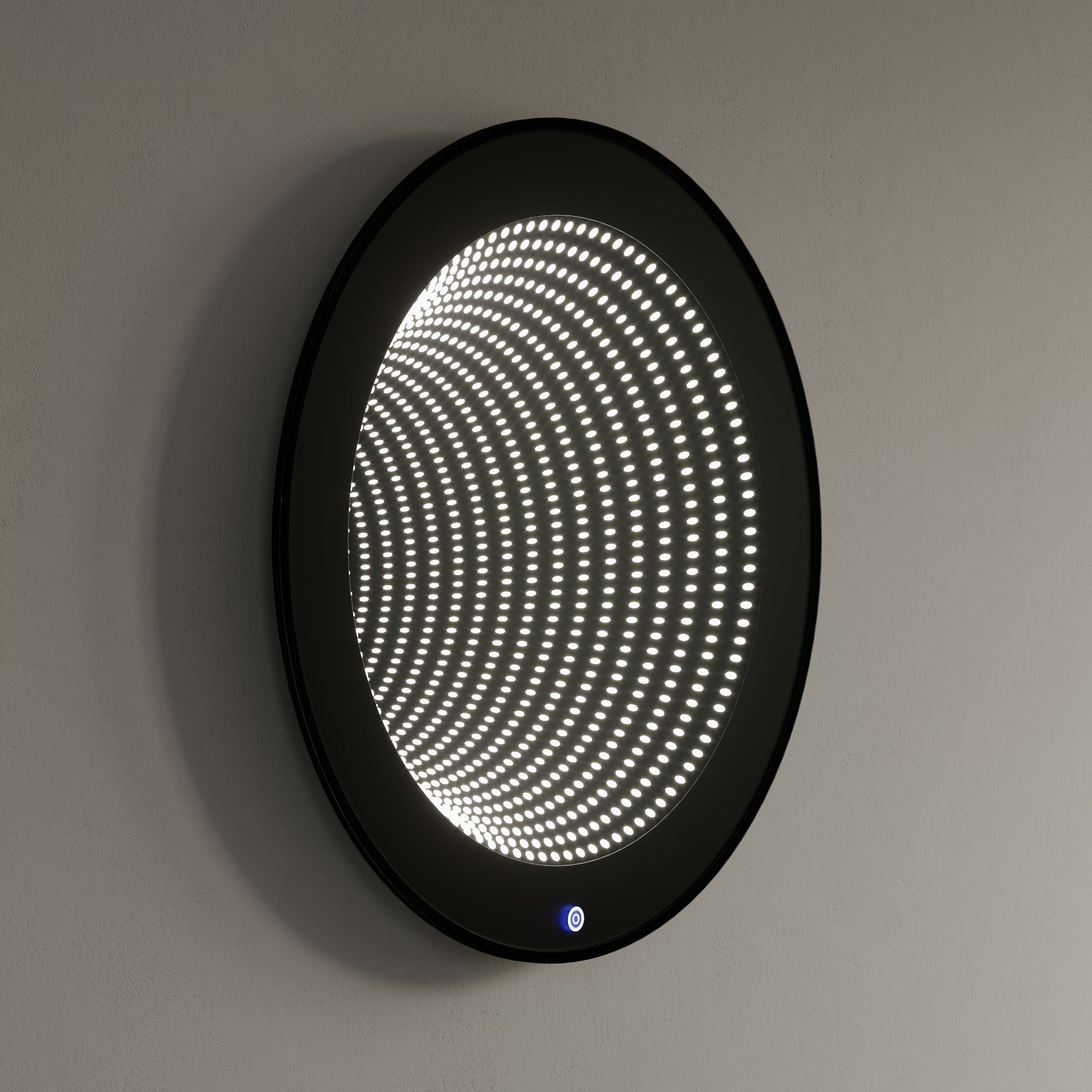 Dowell 28" Round LED Tunnel Wall Mirror - Touch Switch Light, Black Metal Frame - 5006 027 10ML