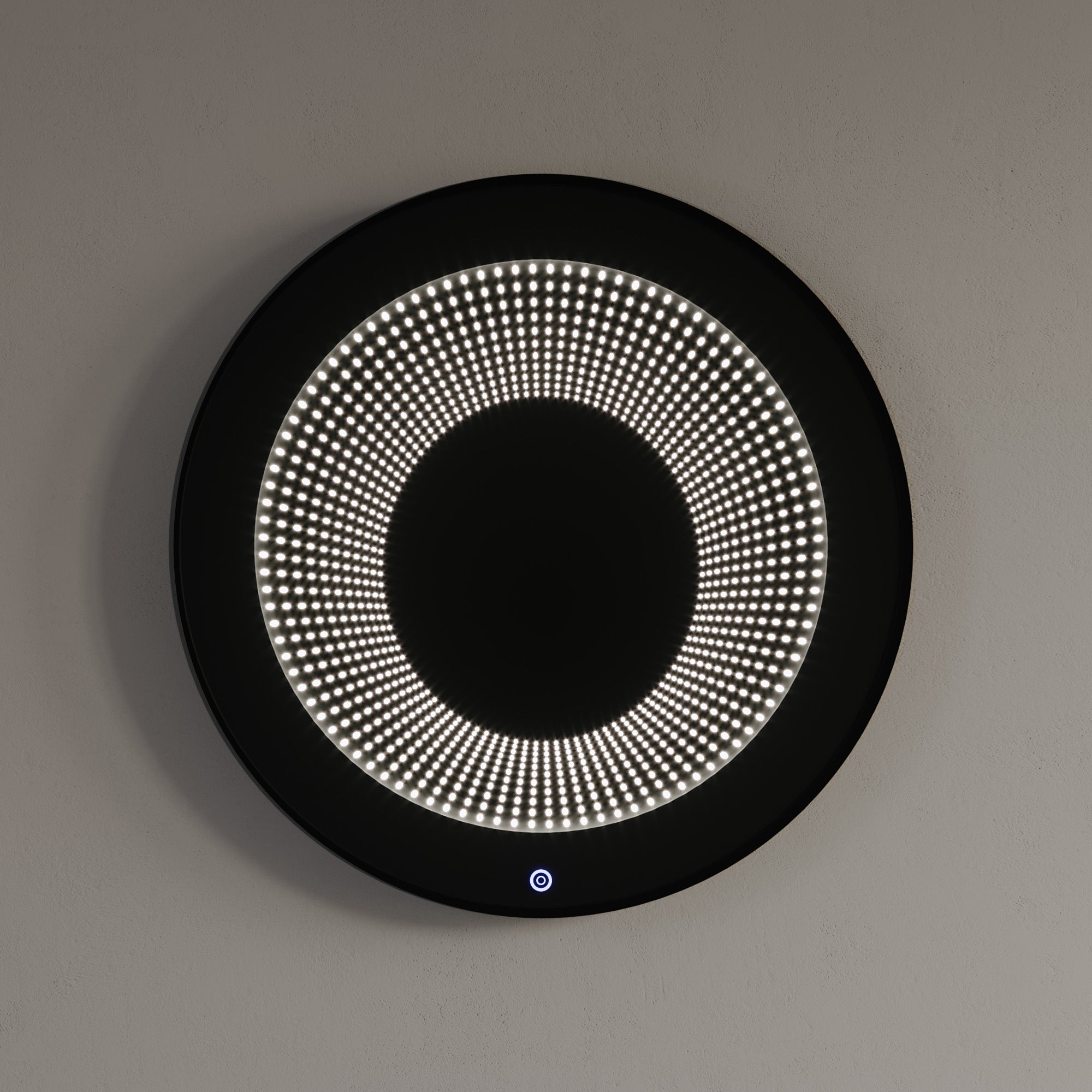 Dowell 28" Round LED Tunnel Wall Mirror - Touch Switch Light, Black Metal Frame - 5006 027 10ML