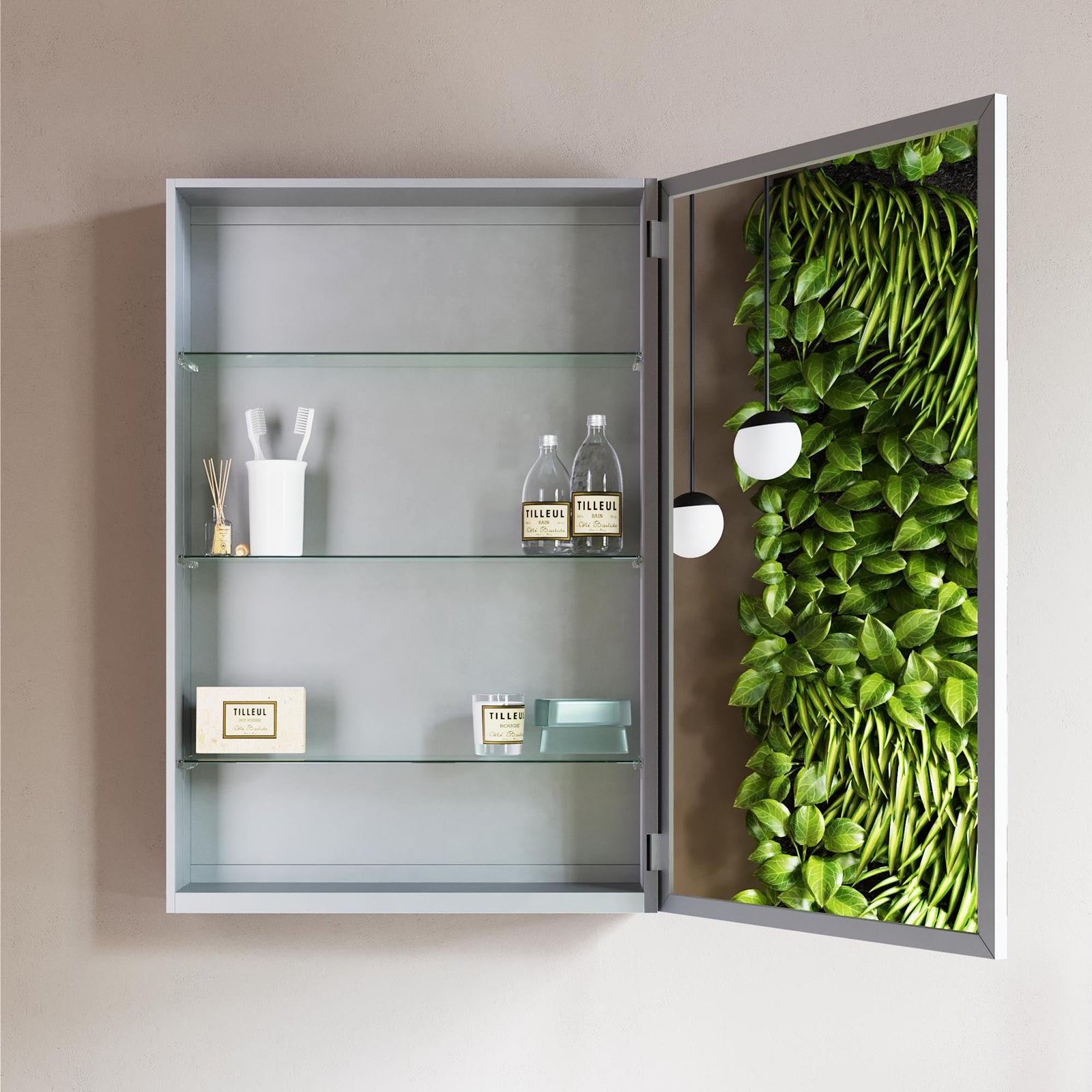 Dowell Wall-Mounted Bathroom Mirror Medicine Cabinet - Three Adjustable Glass Shelves, Aluminum - 5007 Series