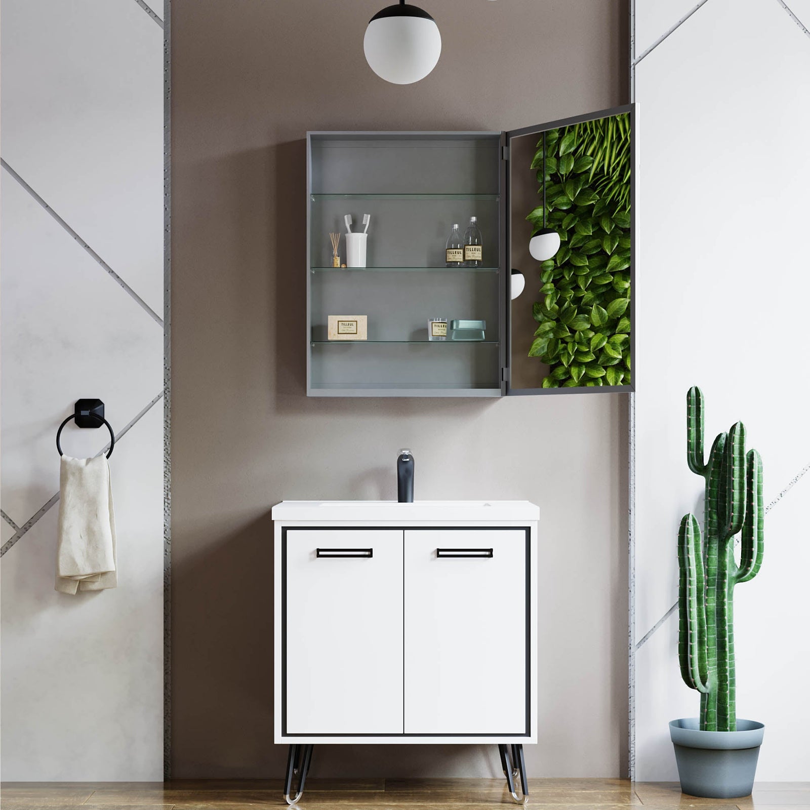 Dowell Wall-Mounted Bathroom Mirror Medicine Cabinet - Three Adjustable Glass Shelves, Aluminum - 5007 Series