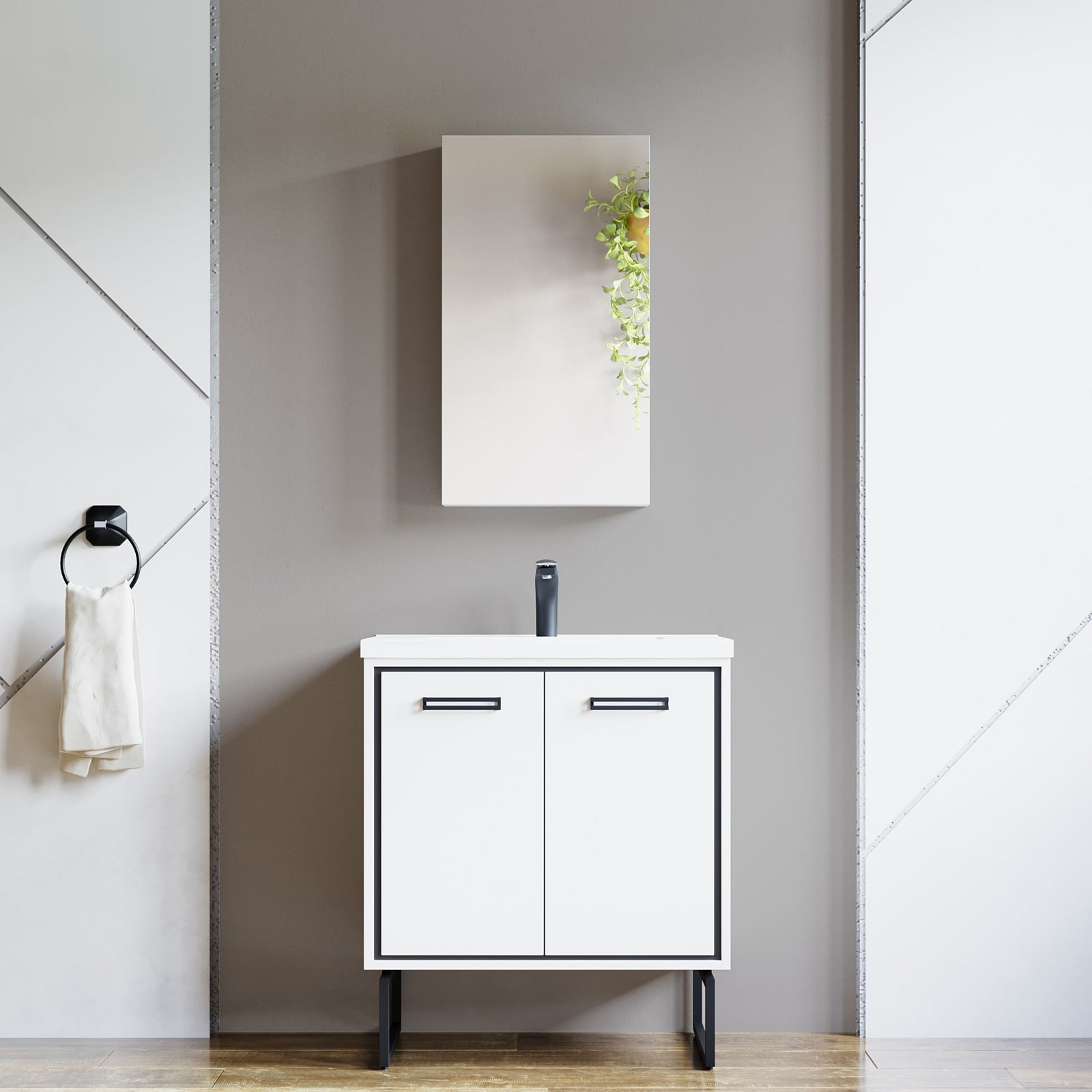Dowell Wall-Mounted Bathroom Mirror Medicine Cabinet - Three Adjustable Glass Shelves, Aluminum - 5007 Series