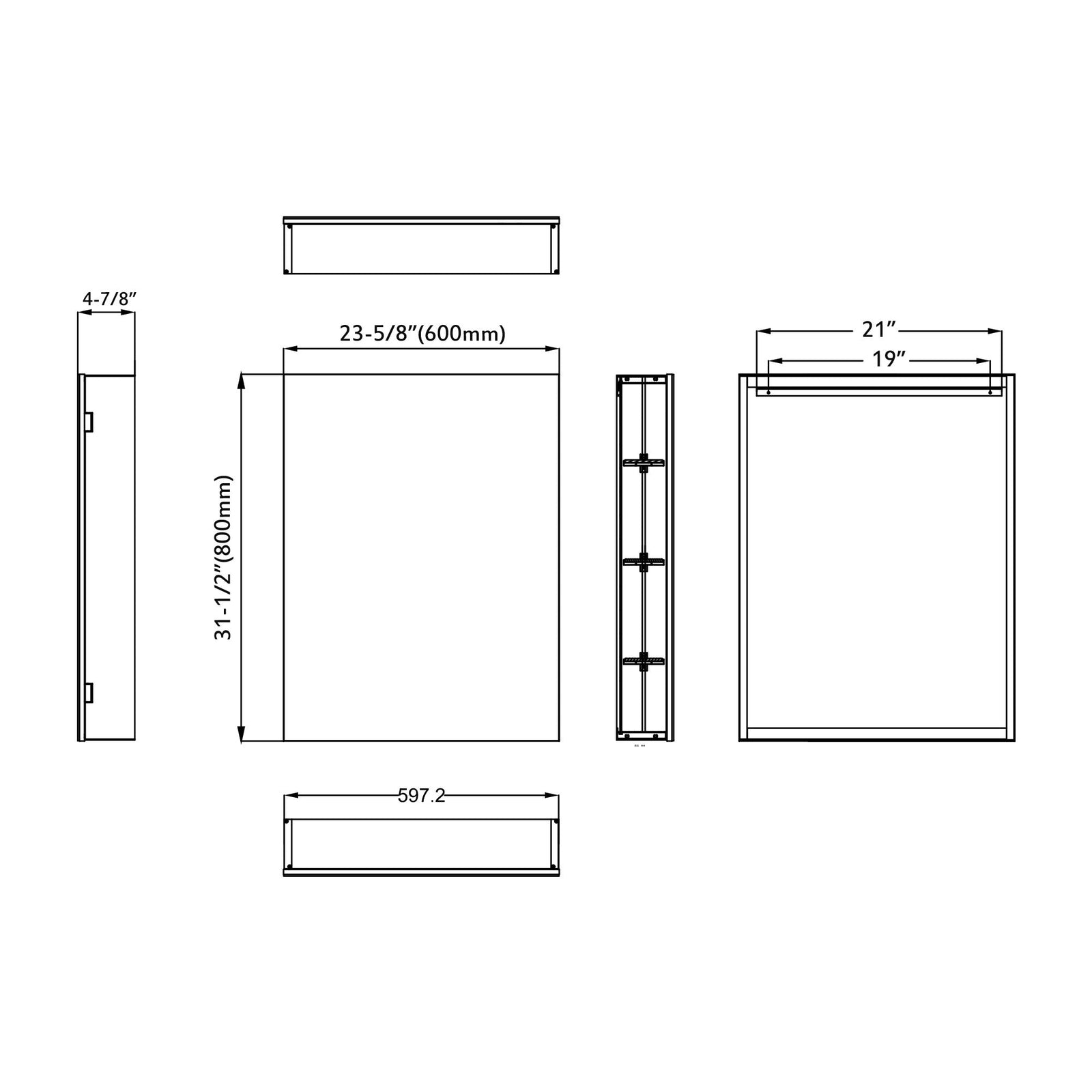 Dowell Wall-Mounted Bathroom Mirror Medicine Cabinet - Three Adjustable Glass Shelves, Aluminum - 5007 Series