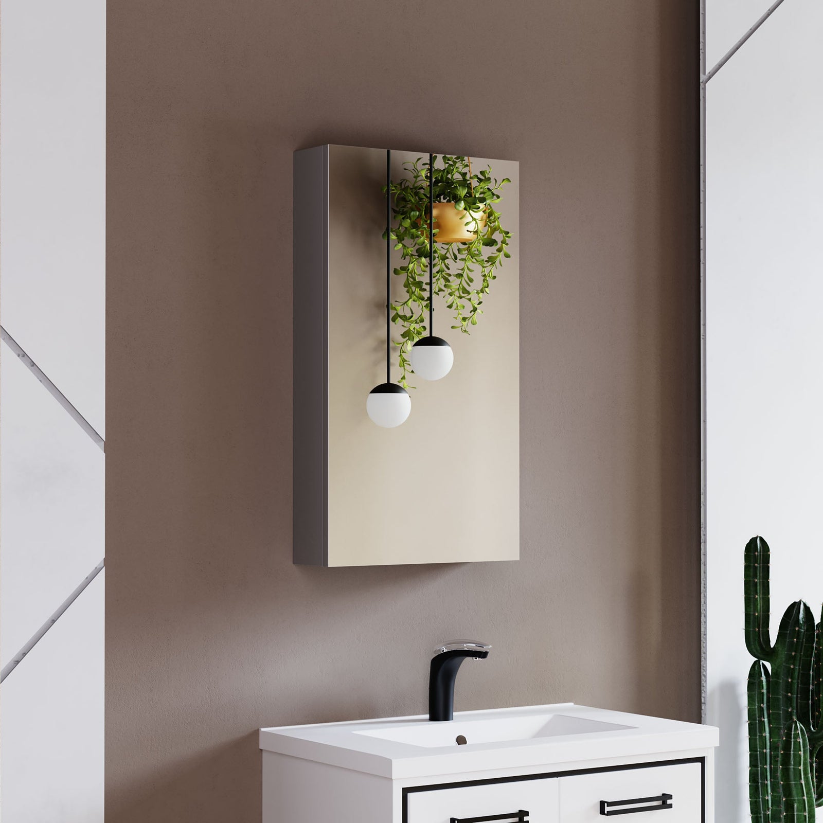 Dowell Wall-Mounted Bathroom Mirror Medicine Cabinet - Three Adjustable Glass Shelves, Aluminum - 5007 Series