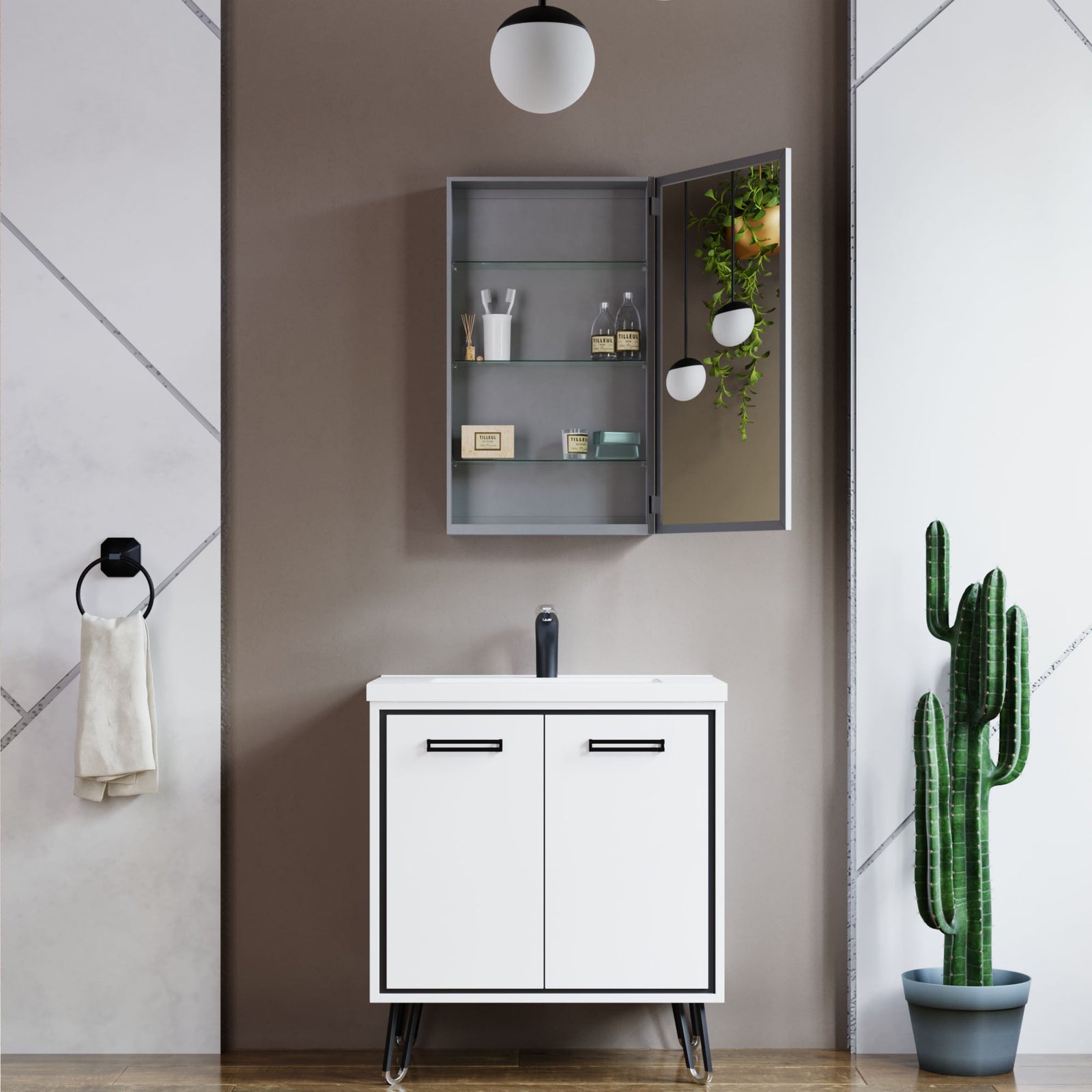 Dowell Wall-Mounted Bathroom Mirror Medicine Cabinet - Three Adjustable Glass Shelves, Aluminum - 5007 Series