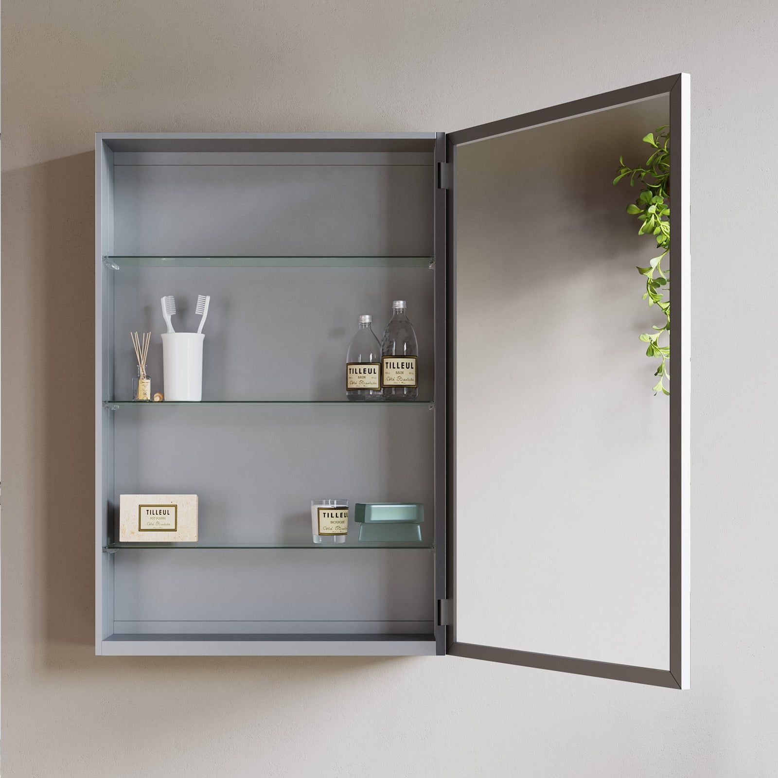 Dowell Wall-Mounted Bathroom Mirror Medicine Cabinet - Three Adjustable Glass Shelves, Aluminum - 5007 Series