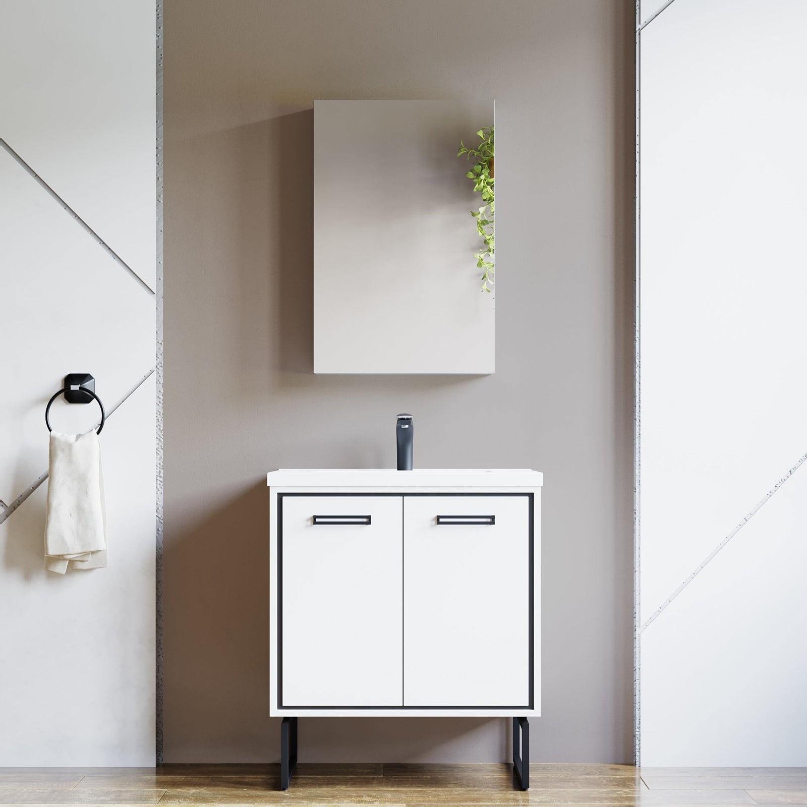 Dowell Wall-Mounted Bathroom Mirror Medicine Cabinet - Three Adjustable Glass Shelves, Aluminum - 5007 Series
