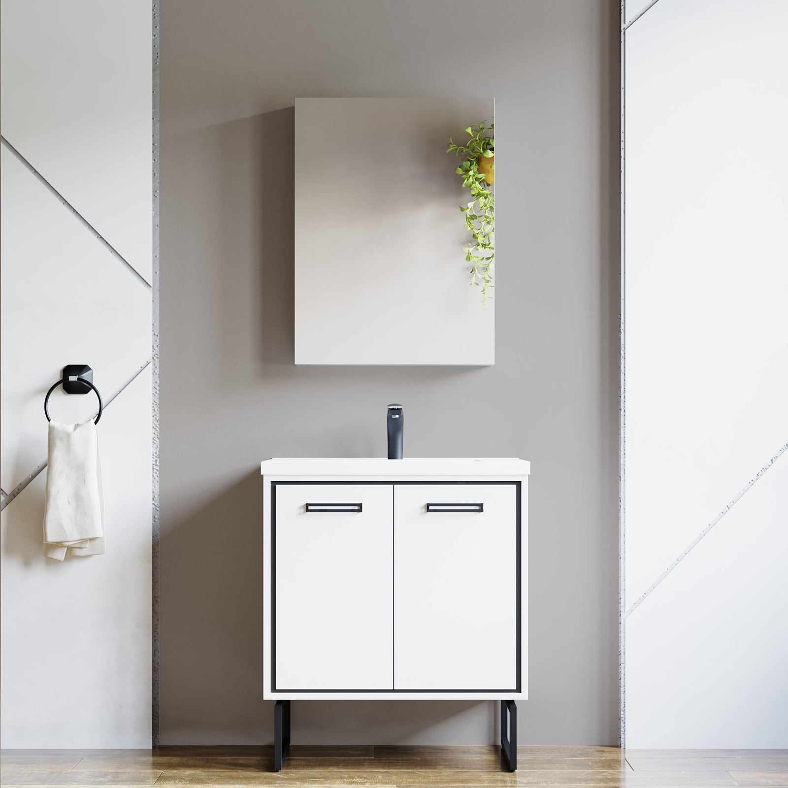 Dowell Wall-Mounted Bathroom Mirror Medicine Cabinet - Three Adjustable Glass Shelves, Aluminum - 5007 Series