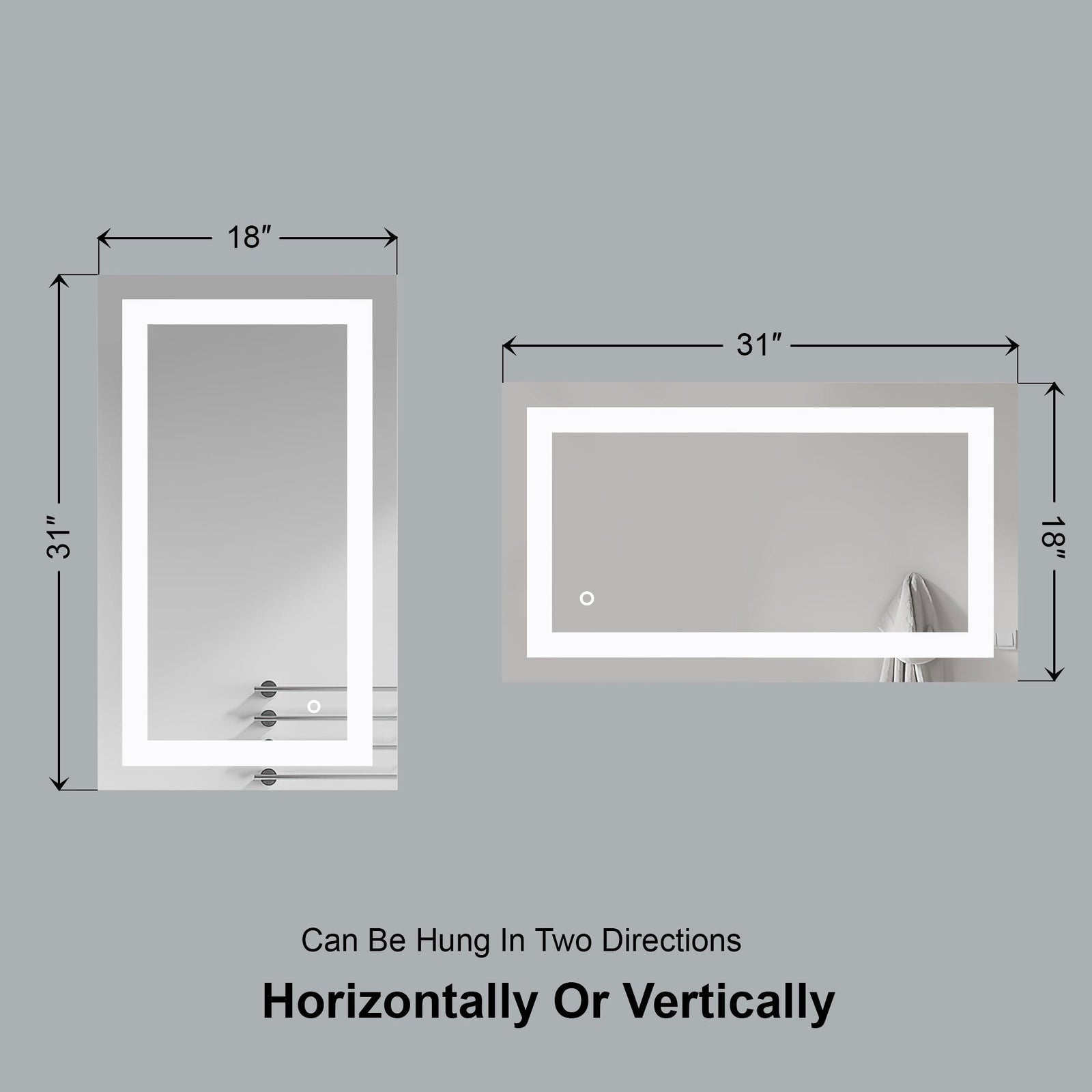 Dowell LED Wall Mirror with Inlaid Light - Touch On/Off, Adjustable Brightness, Anti-Fog - Bathroom, Living Room, Bedroom, Hallway - 5008 Series