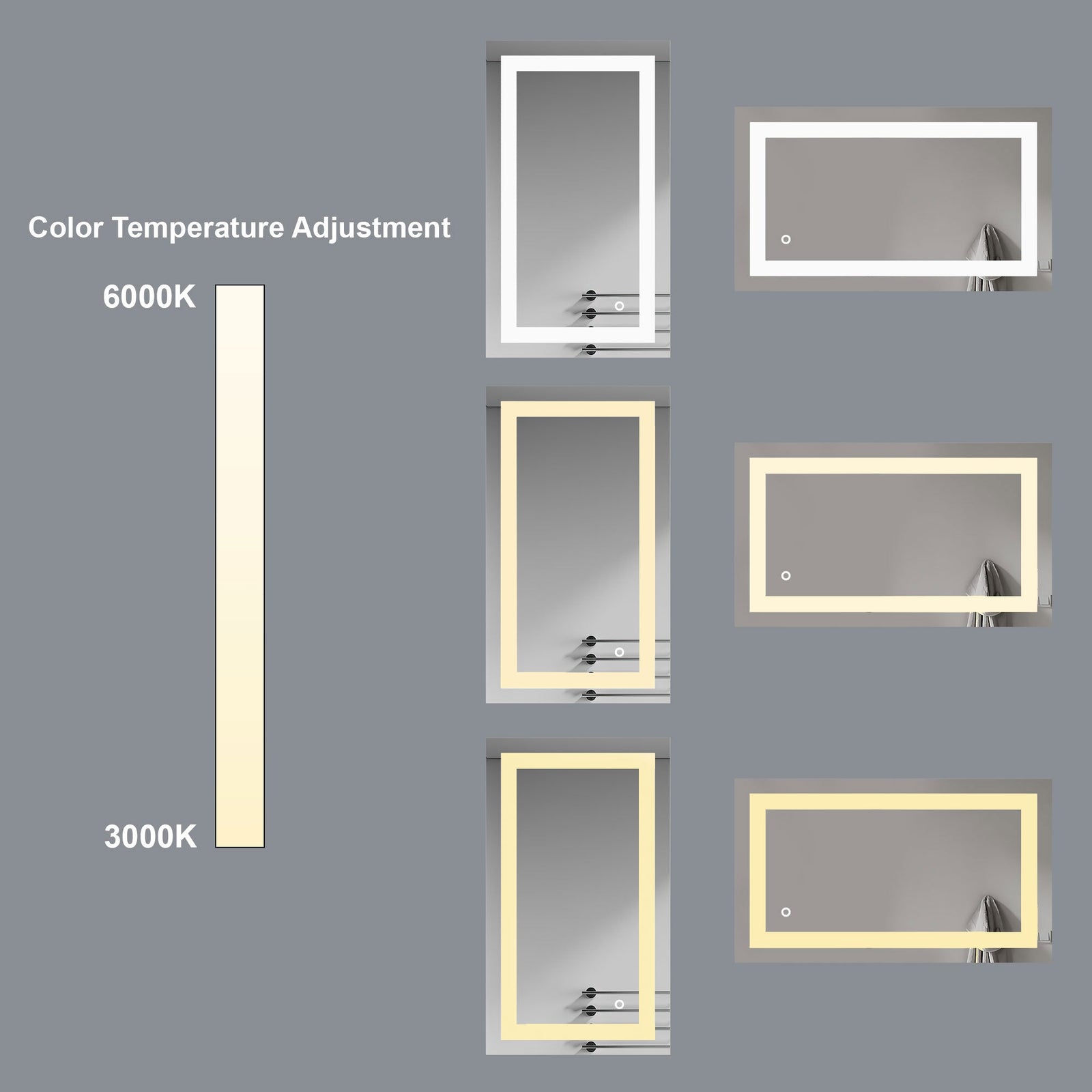 Dowell LED Wall Mirror with Inlaid Light - Touch On/Off, Adjustable Brightness, Anti-Fog - Bathroom, Living Room, Bedroom, Hallway - 5008 Series