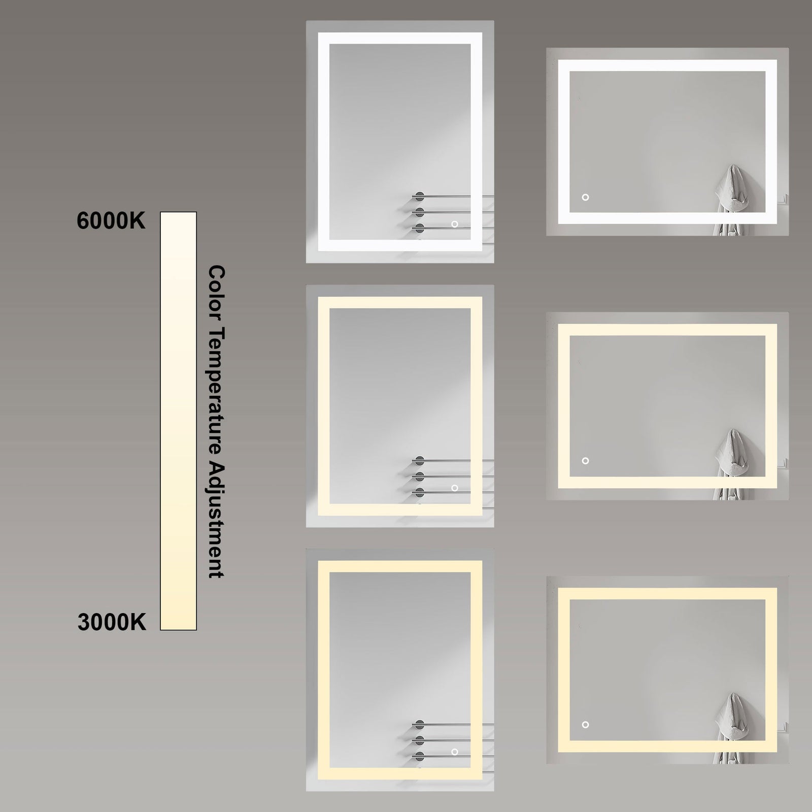 Dowell LED Wall Mirror with Inlaid Light - Touch On/Off, Adjustable Brightness, Anti-Fog - Bathroom, Living Room, Bedroom, Hallway - 5008 Series
