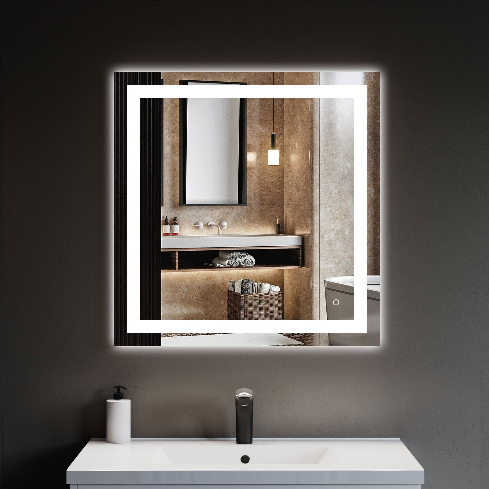 Dowell LED Wall Mirror with Inlaid Light - Touch On/Off, Adjustable Brightness, Anti-Fog - Bathroom, Living Room, Bedroom, Hallway - 5008 Series