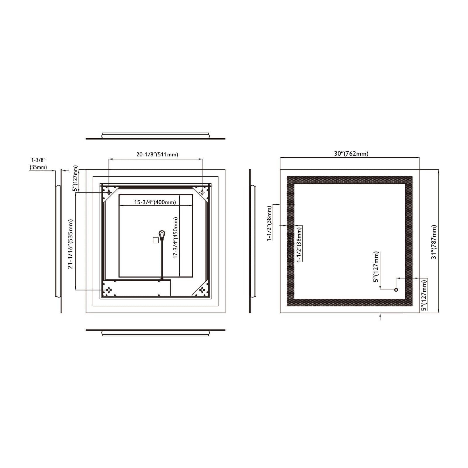 Dowell LED Wall Mirror with Inlaid Light - Touch On/Off, Adjustable Brightness, Anti-Fog - Bathroom, Living Room, Bedroom, Hallway - 5008 Series