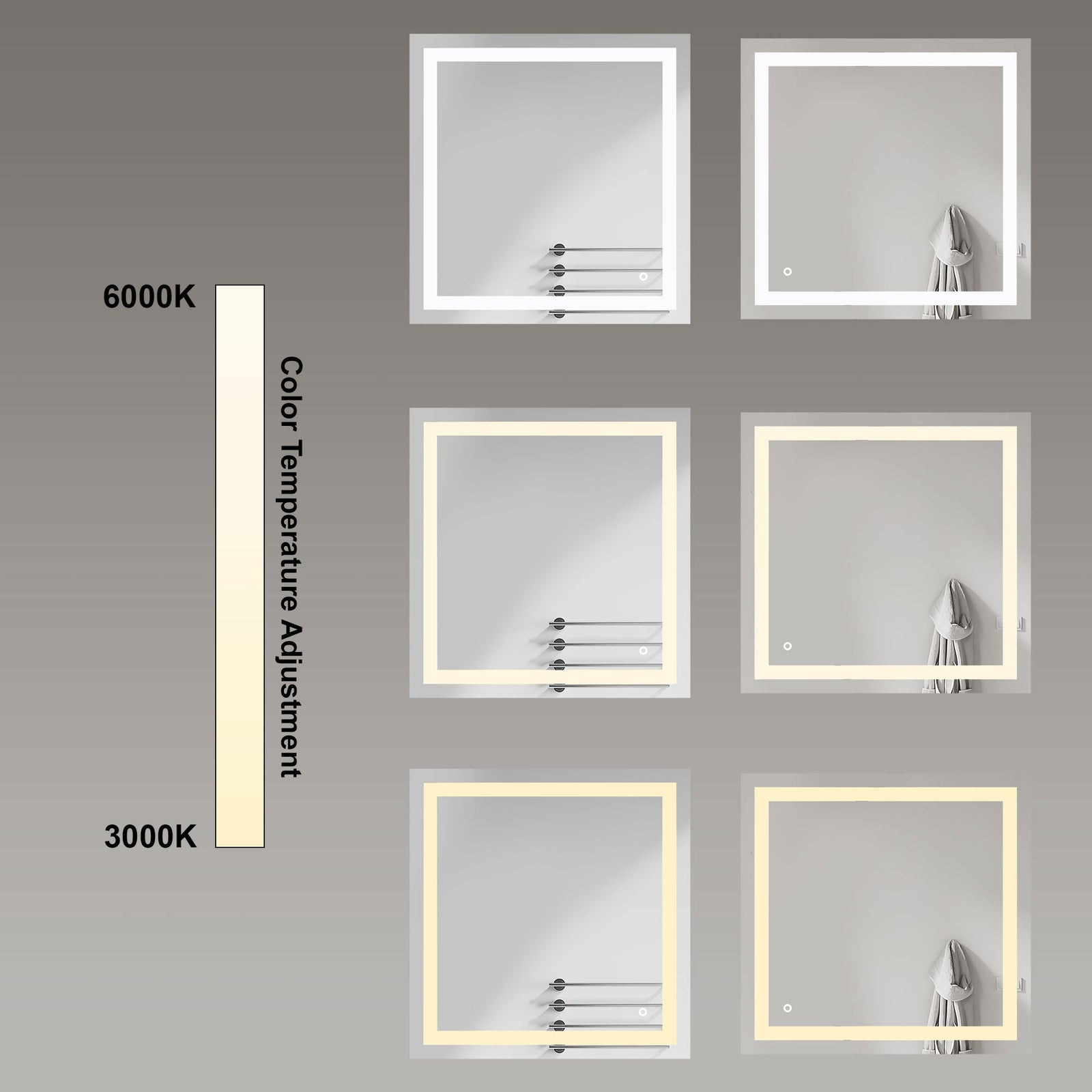 Dowell LED Wall Mirror with Inlaid Light - Touch On/Off, Adjustable Brightness, Anti-Fog - Bathroom, Living Room, Bedroom, Hallway - 5008 Series