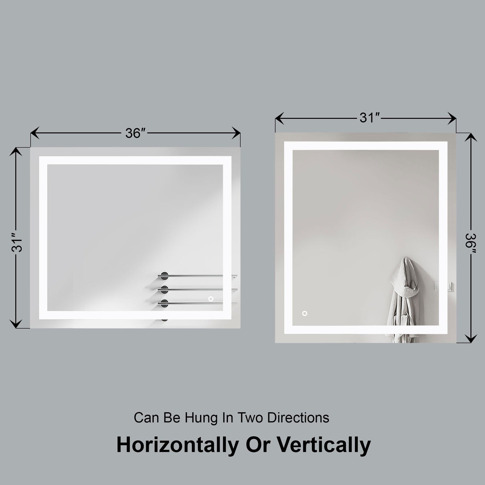 Dowell LED Wall Mirror with Inlaid Light - Touch On/Off, Adjustable Brightness, Anti-Fog - Bathroom, Living Room, Bedroom, Hallway - 5008 Series