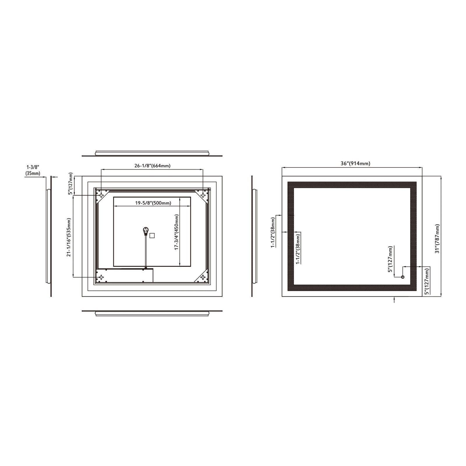 Dowell LED Wall Mirror with Inlaid Light - Touch On/Off, Adjustable Brightness, Anti-Fog - Bathroom, Living Room, Bedroom, Hallway - 5008 Series