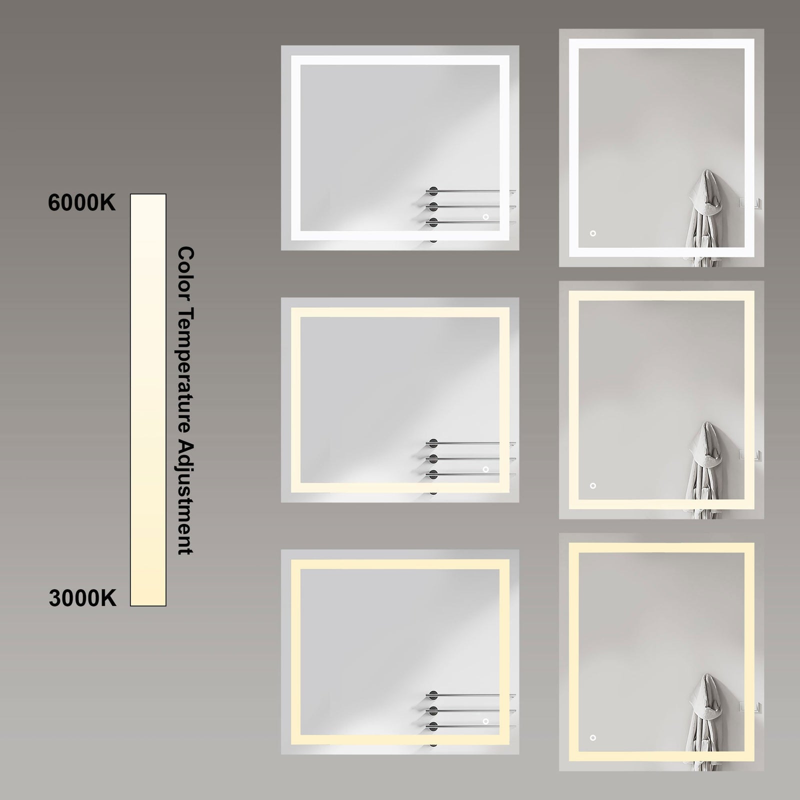 Dowell LED Wall Mirror with Inlaid Light - Touch On/Off, Adjustable Brightness, Anti-Fog - Bathroom, Living Room, Bedroom, Hallway - 5008 Series