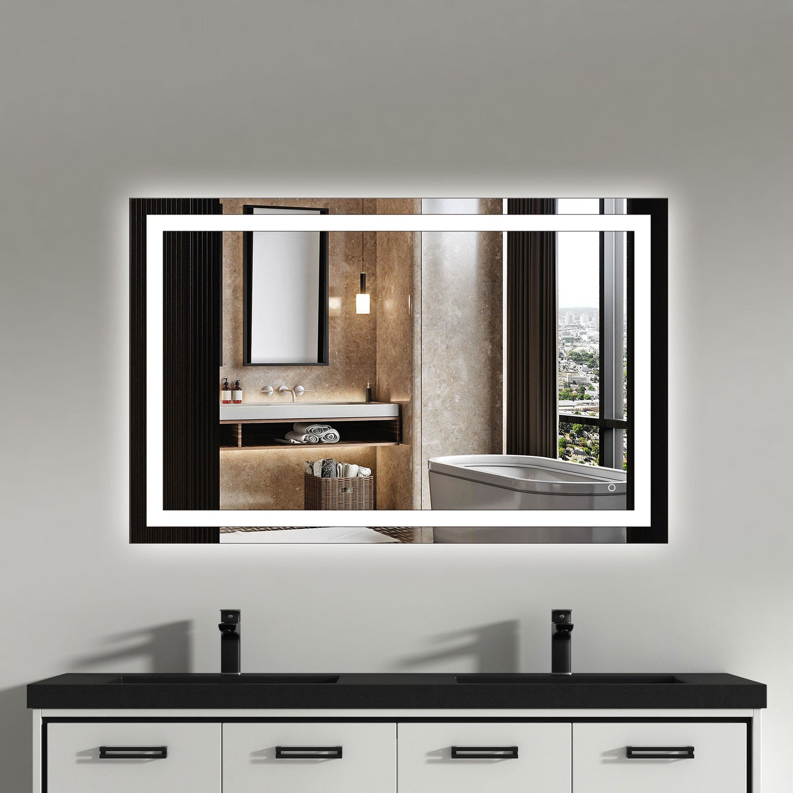 Dowell LED Wall Mirror with Inlaid Light - Touch On/Off, Adjustable Brightness, Anti-Fog - Bathroom, Living Room, Bedroom, Hallway - 5008 Series