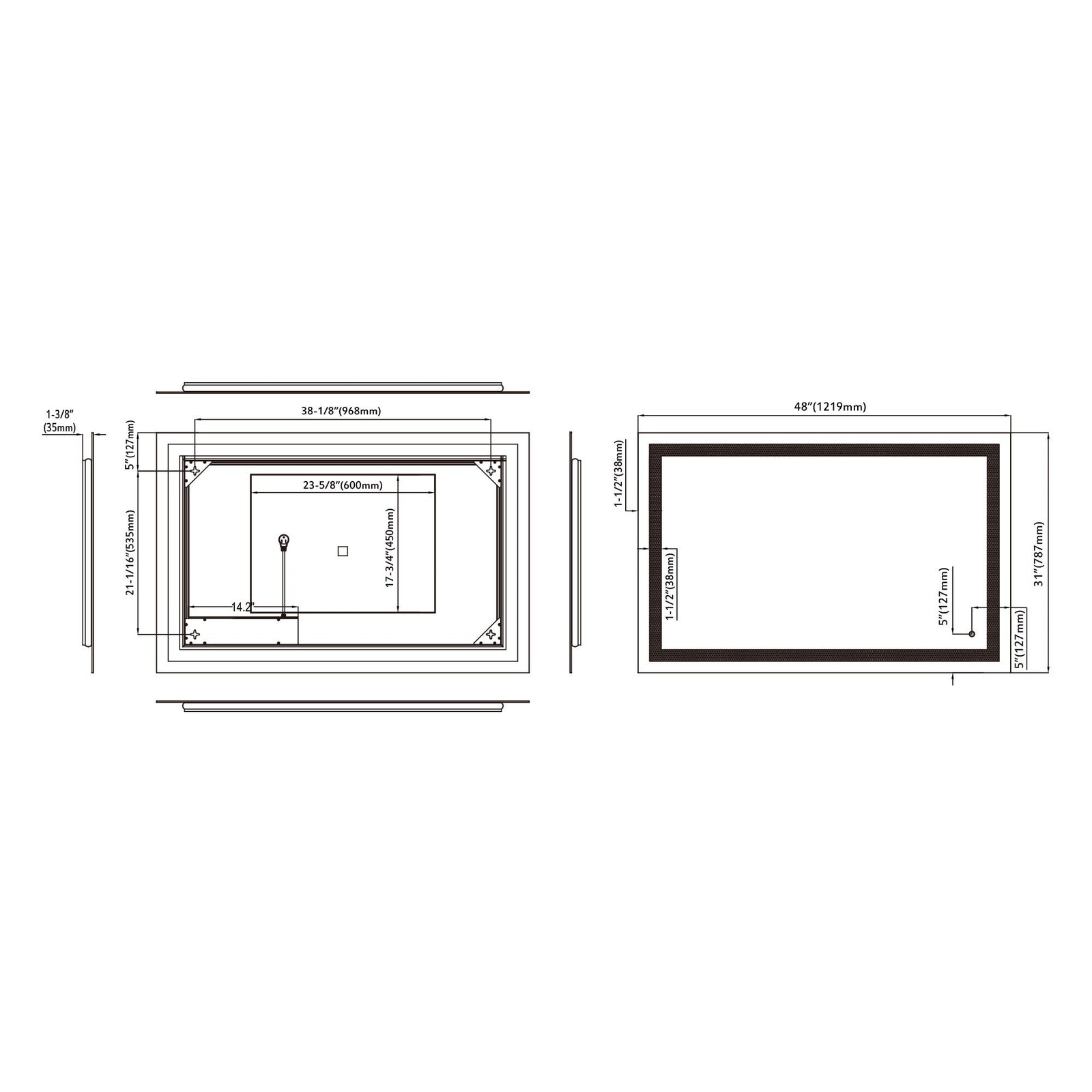 Dowell LED Wall Mirror with Inlaid Light - Touch On/Off, Adjustable Brightness, Anti-Fog - Bathroom, Living Room, Bedroom, Hallway - 5008 Series