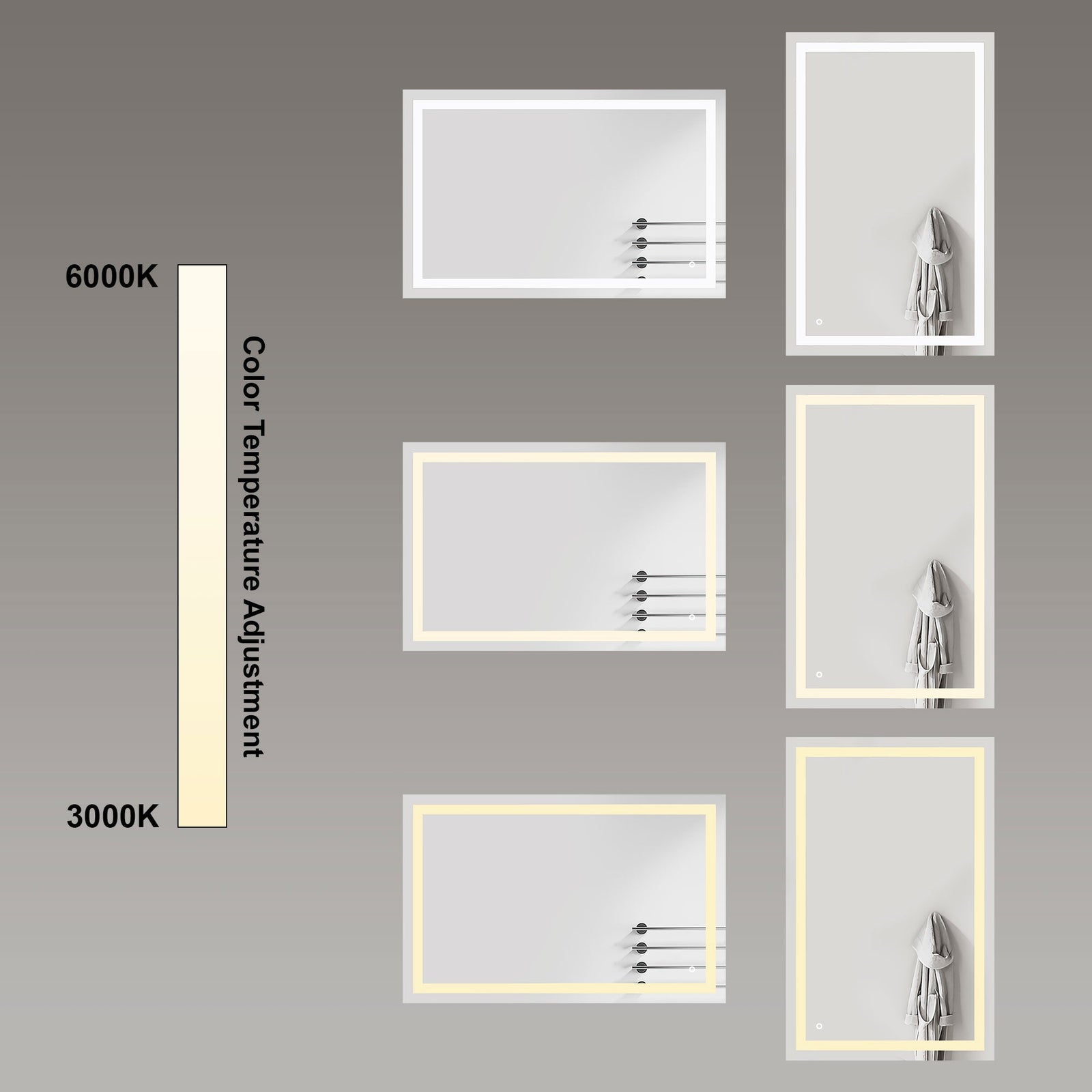 Dowell LED Wall Mirror with Inlaid Light - Touch On/Off, Adjustable Brightness, Anti-Fog - Bathroom, Living Room, Bedroom, Hallway - 5008 Series