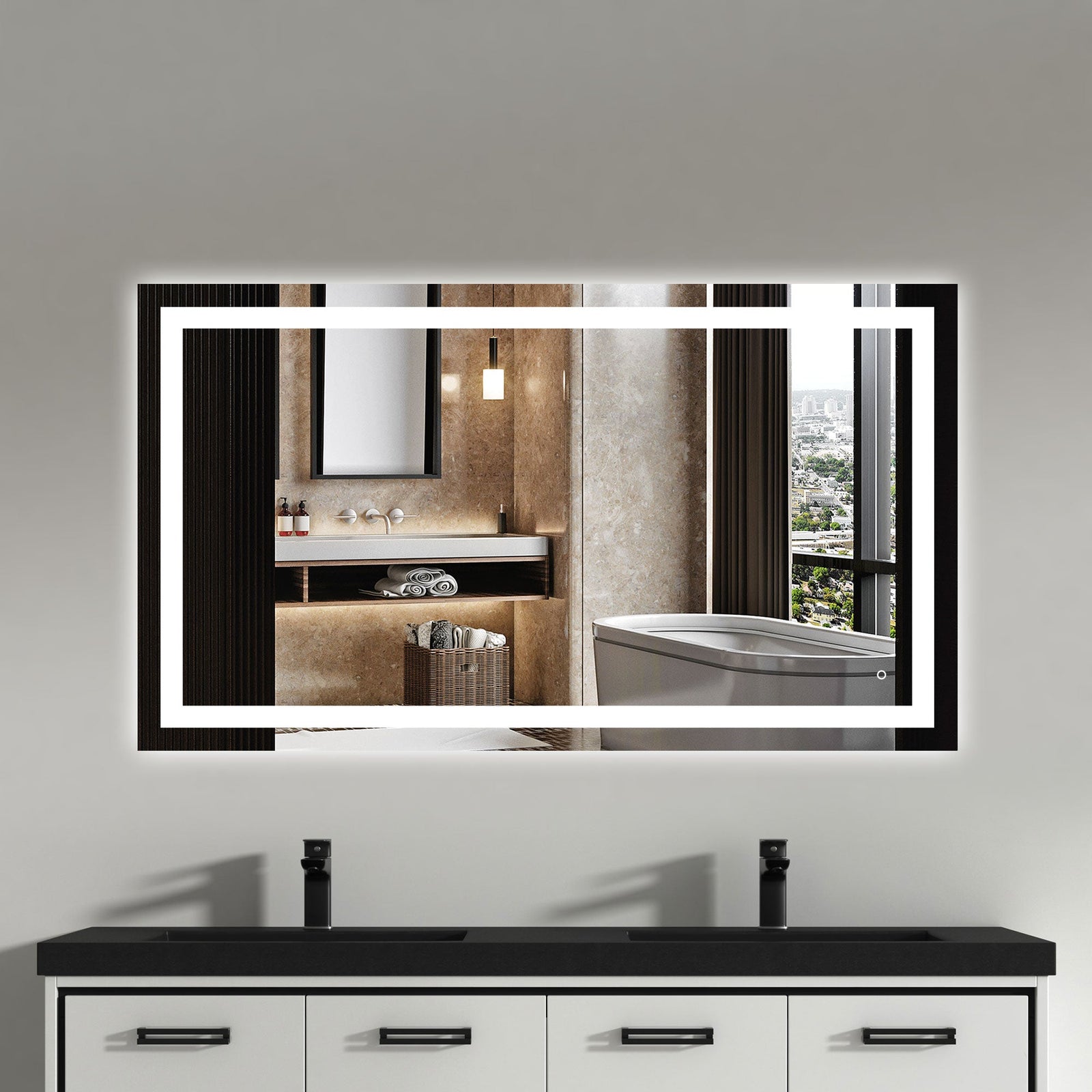 Dowell LED Wall Mirror with Inlaid Light - Touch On/Off, Adjustable Brightness, Anti-Fog - Bathroom, Living Room, Bedroom, Hallway - 5008 Series