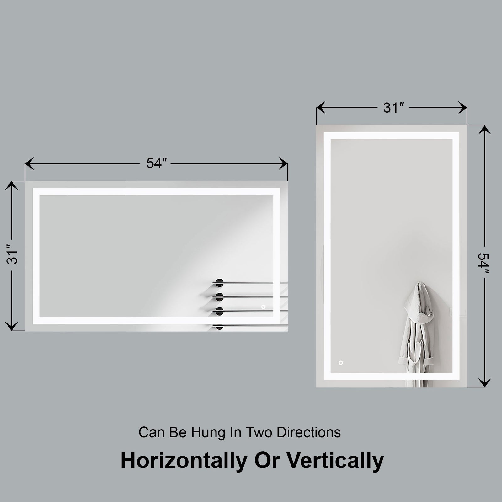 Dowell LED Wall Mirror with Inlaid Light - Touch On/Off, Adjustable Brightness, Anti-Fog - Bathroom, Living Room, Bedroom, Hallway - 5008 Series