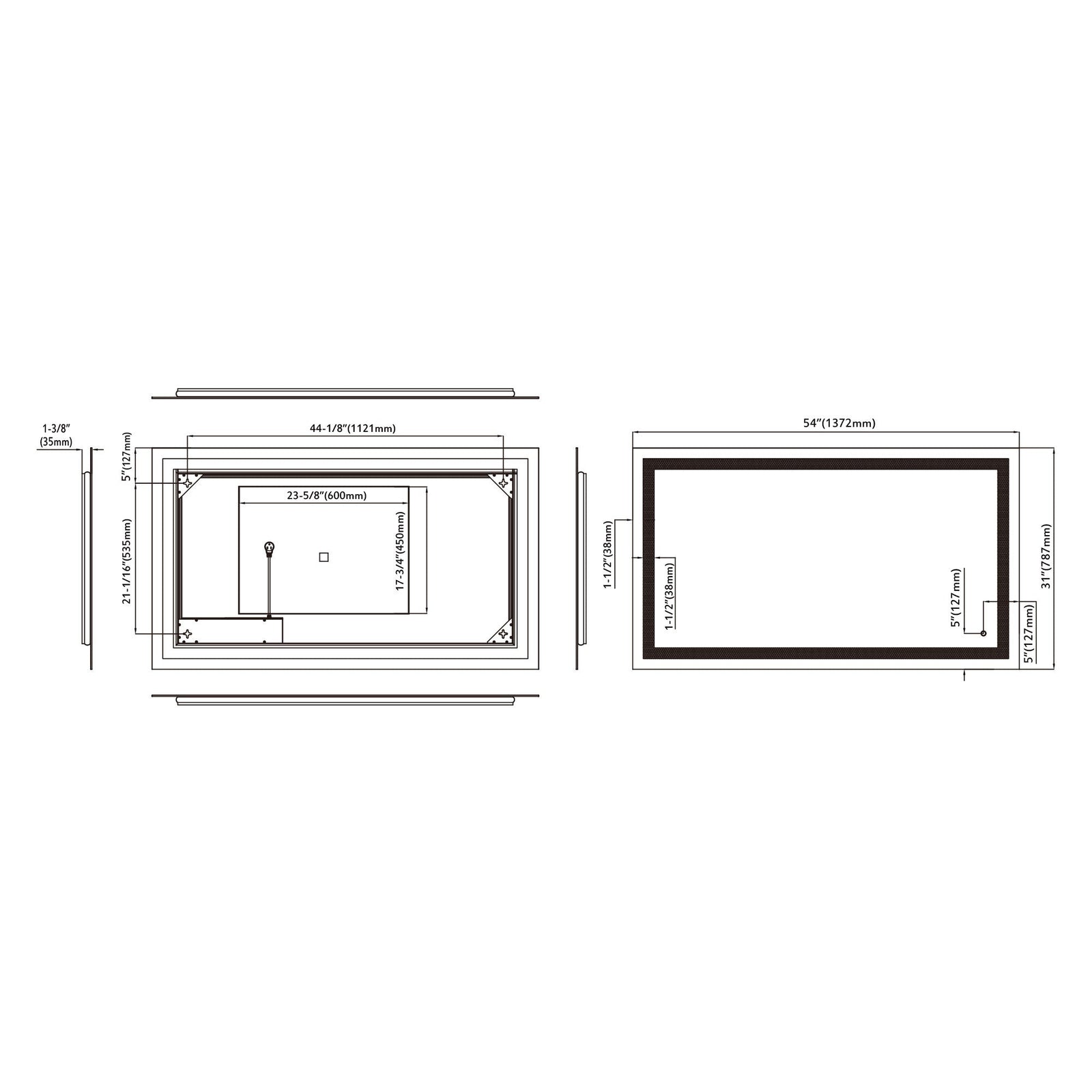 Dowell LED Wall Mirror with Inlaid Light - Touch On/Off, Adjustable Brightness, Anti-Fog - Bathroom, Living Room, Bedroom, Hallway - 5008 Series