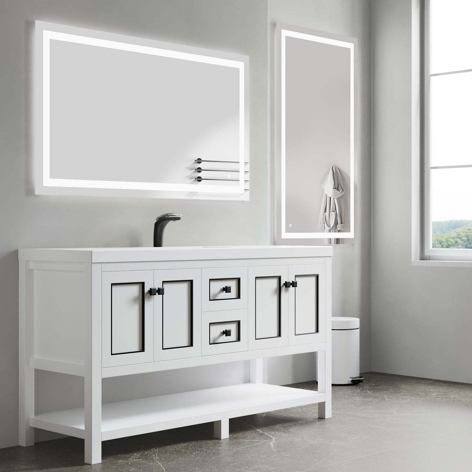 Dowell LED Wall Mirror with Inlaid Light - Touch On/Off, Adjustable Brightness, Anti-Fog - Bathroom, Living Room, Bedroom, Hallway - 5008 Series