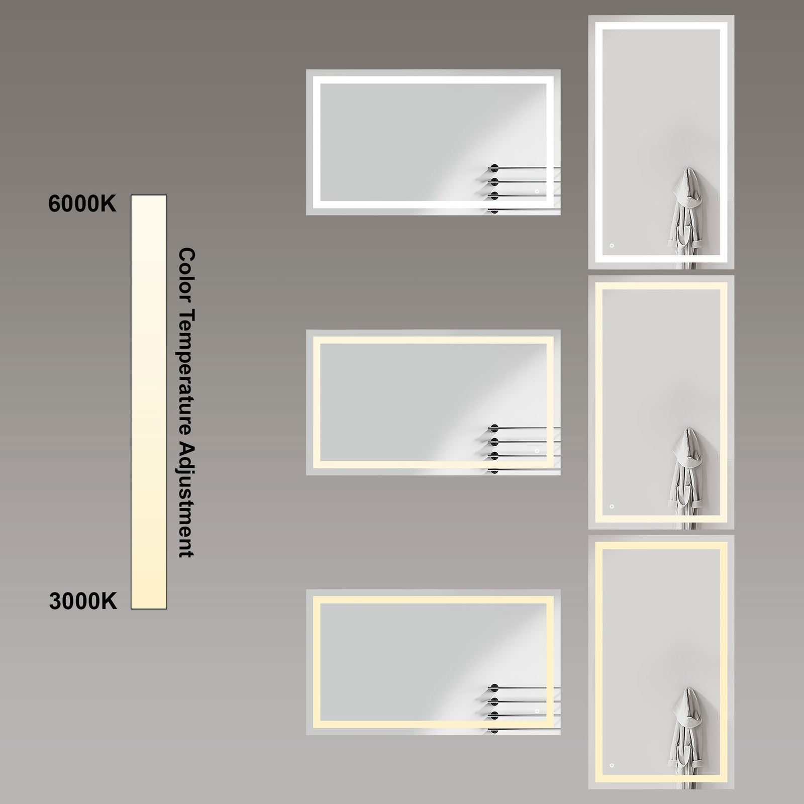 Dowell LED Wall Mirror with Inlaid Light - Touch On/Off, Adjustable Brightness, Anti-Fog - Bathroom, Living Room, Bedroom, Hallway - 5008 Series