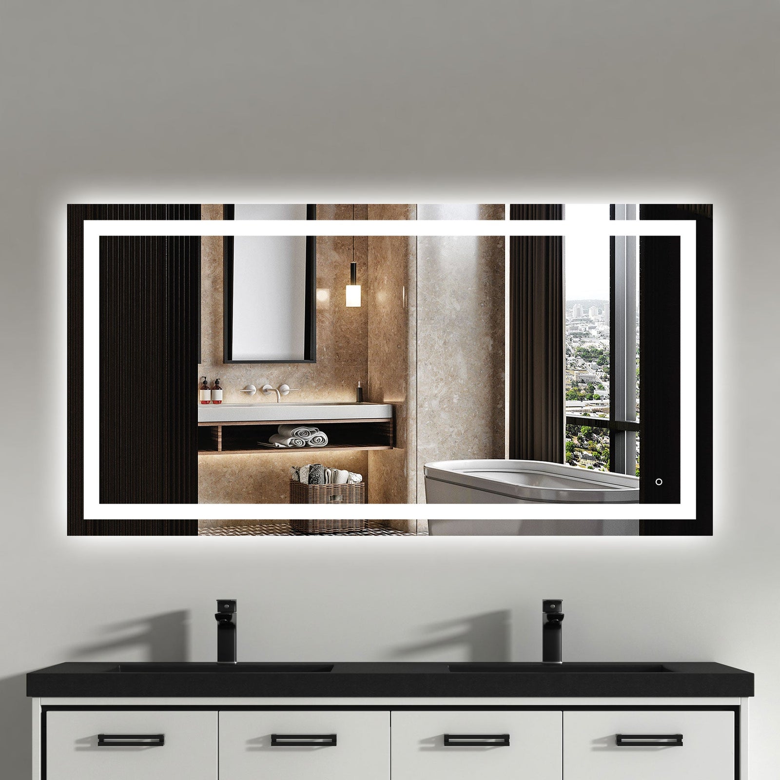 Dowell LED Wall Mirror with Inlaid Light - Touch On/Off, Adjustable Brightness, Anti-Fog - Bathroom, Living Room, Bedroom, Hallway - 5008 Series