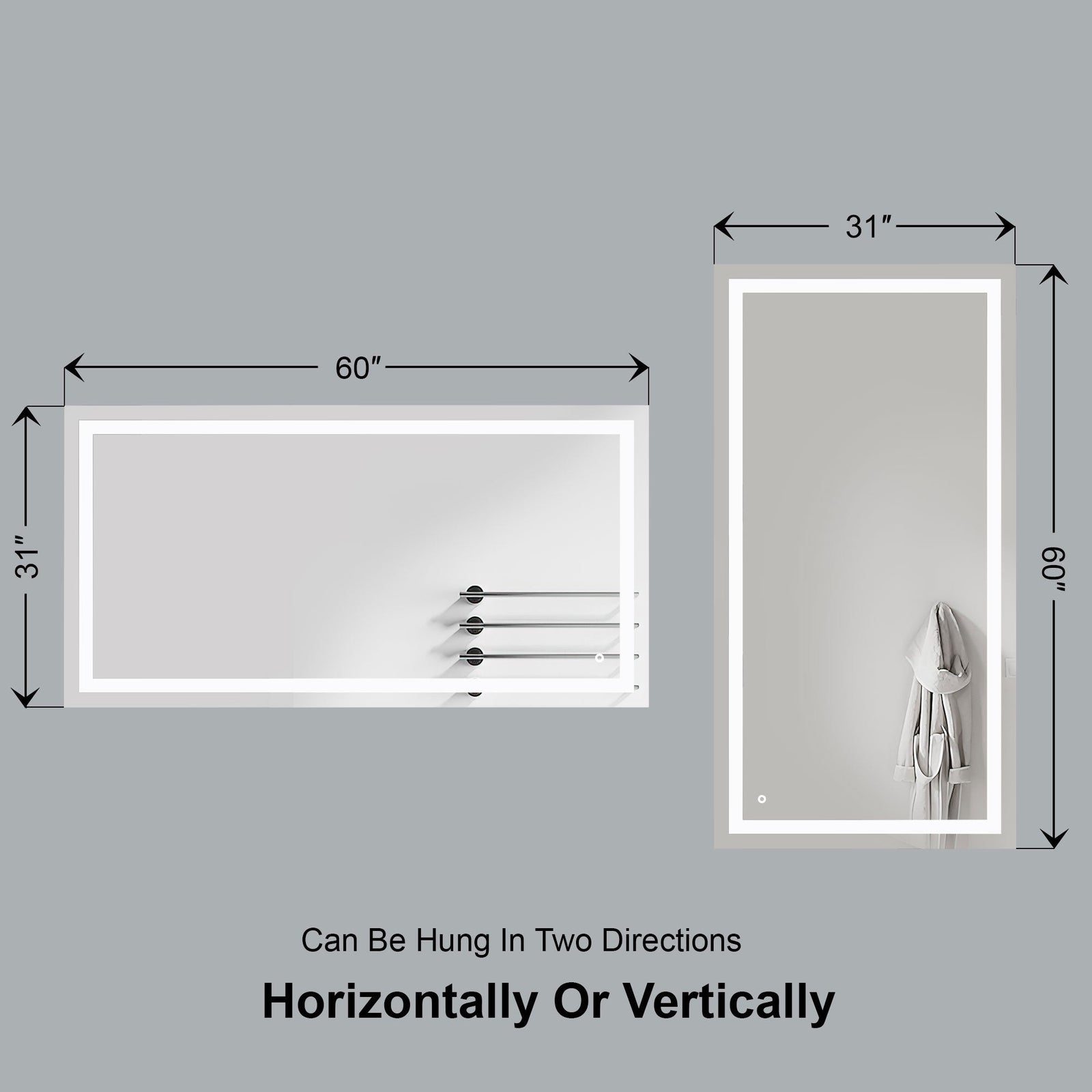 Dowell LED Wall Mirror with Inlaid Light - Touch On/Off, Adjustable Brightness, Anti-Fog - Bathroom, Living Room, Bedroom, Hallway - 5008 Series