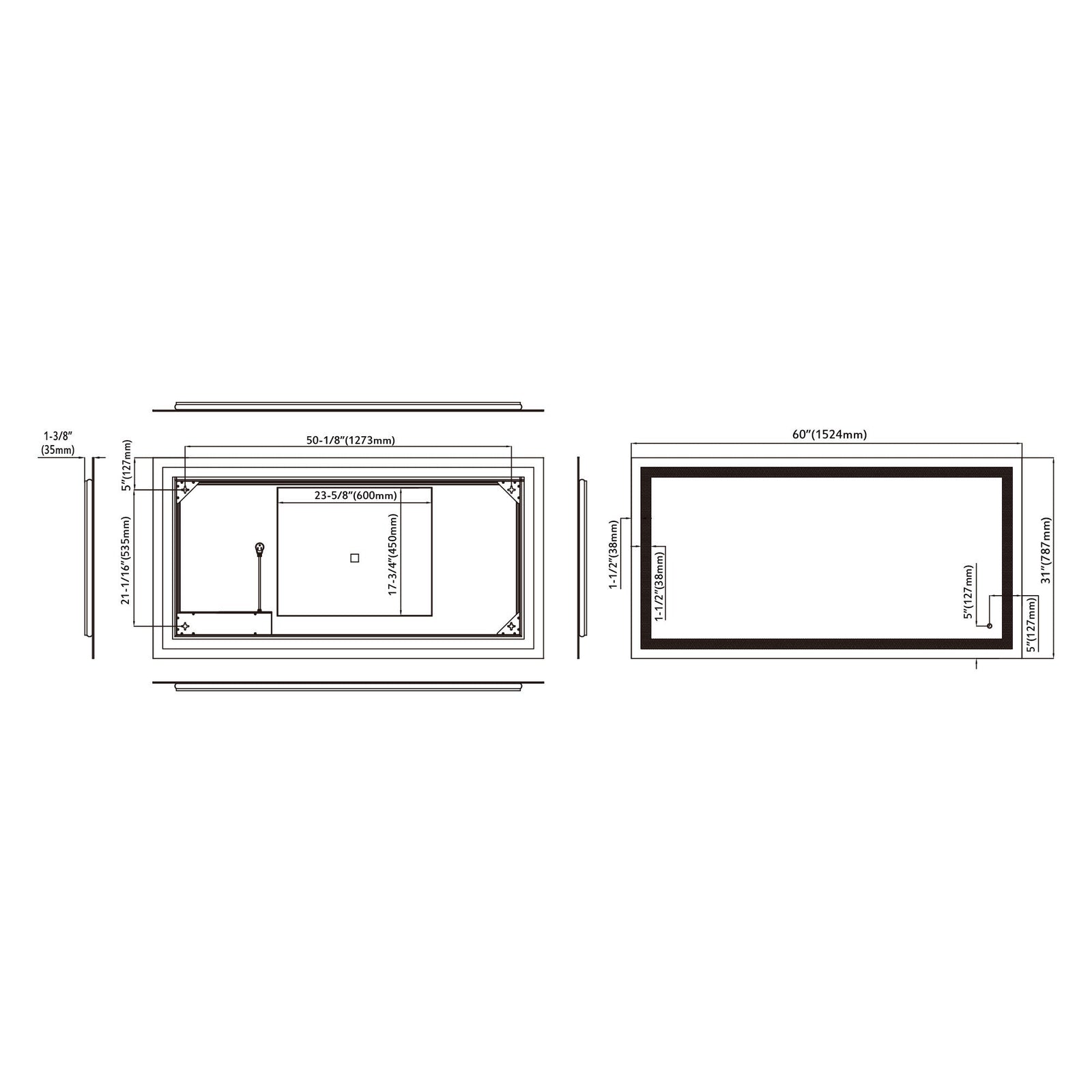 Dowell LED Wall Mirror with Inlaid Light - Touch On/Off, Adjustable Brightness, Anti-Fog - Bathroom, Living Room, Bedroom, Hallway - 5008 Series