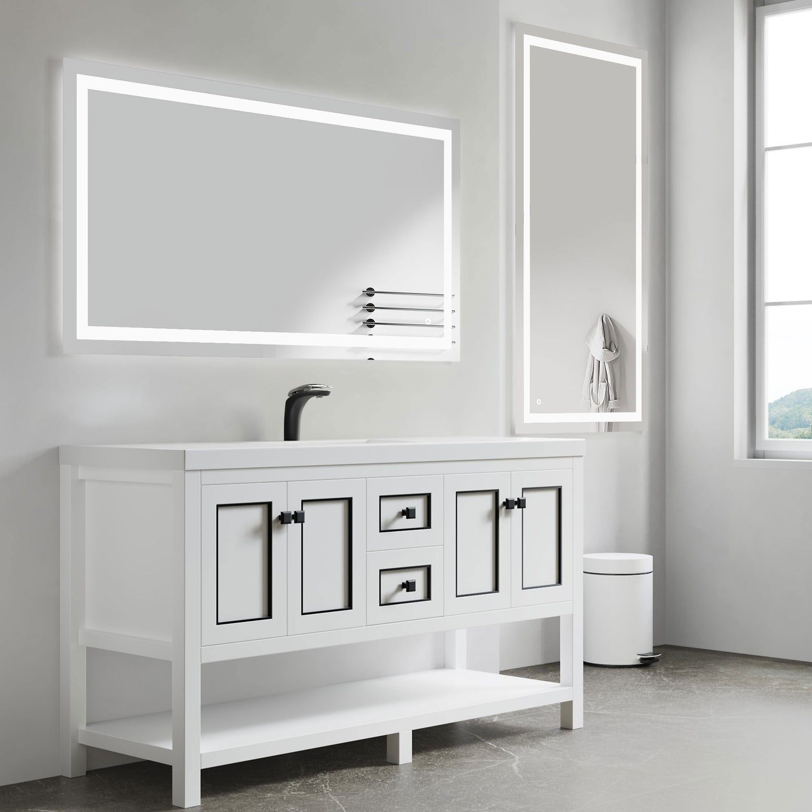 Dowell LED Wall Mirror with Inlaid Light - Touch On/Off, Adjustable Brightness, Anti-Fog - Bathroom, Living Room, Bedroom, Hallway - 5008 Series