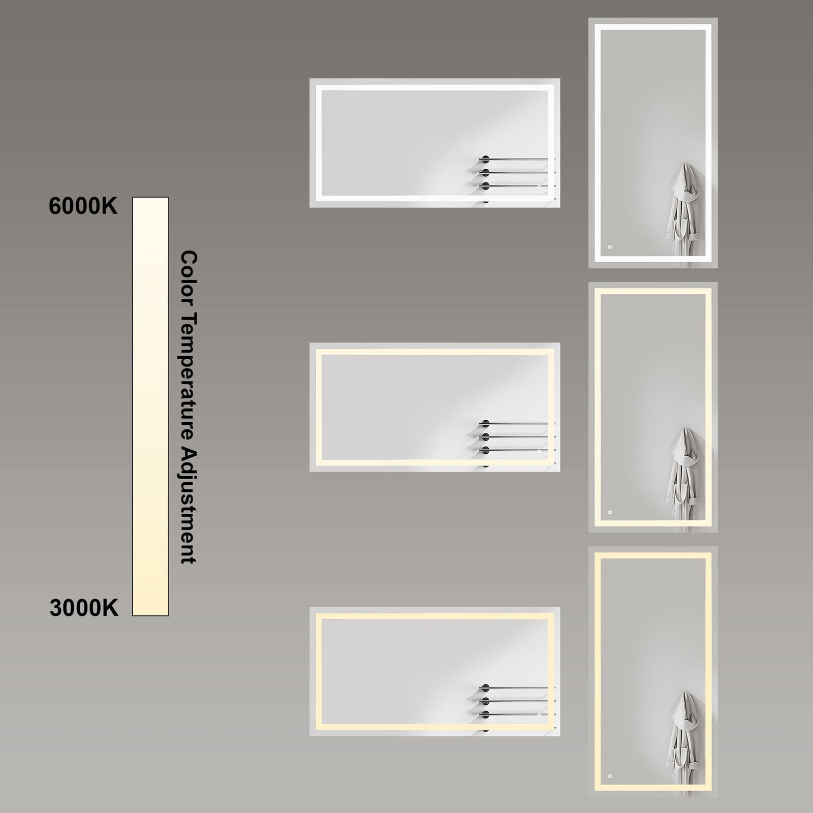 Dowell LED Wall Mirror with Inlaid Light - Touch On/Off, Adjustable Brightness, Anti-Fog - Bathroom, Living Room, Bedroom, Hallway - 5008 Series