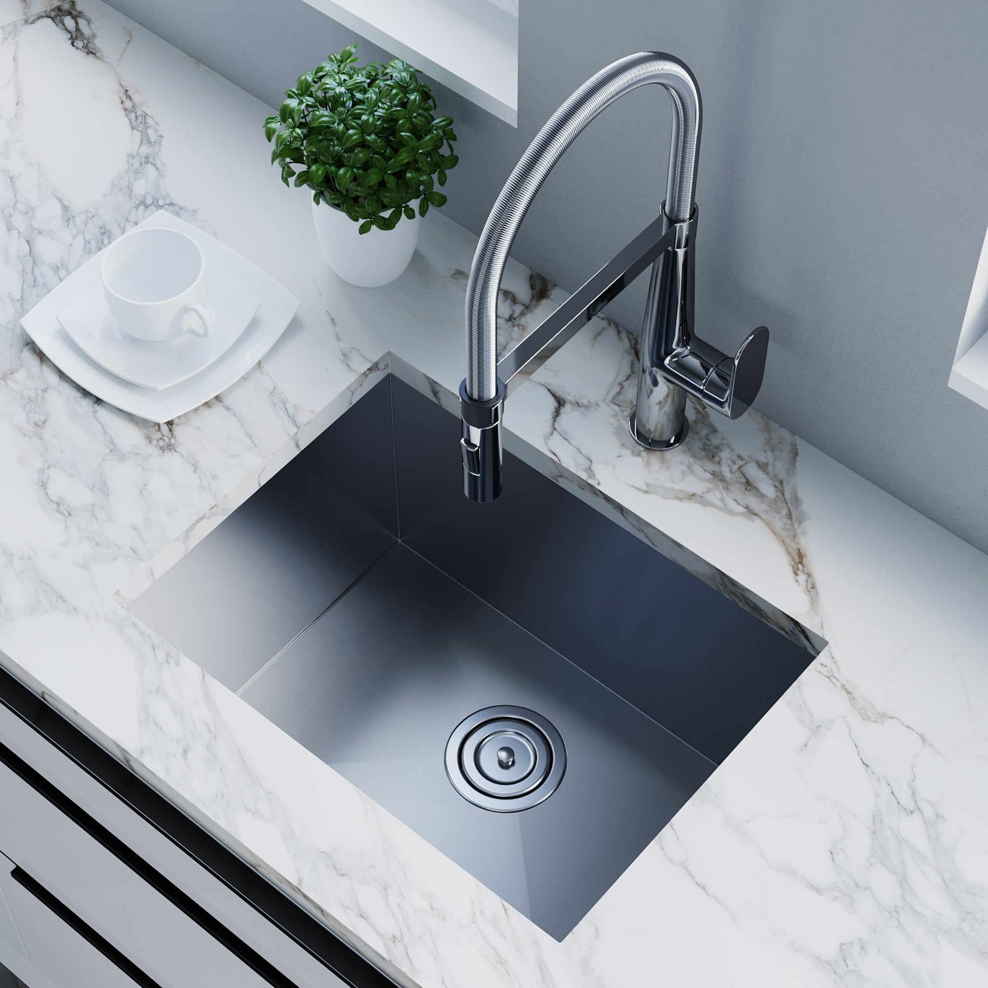 Dowell 20" L x 15" W Handcrafted Undermount Kitchen Sink 18 Gauge Stainless Steel 10" Depth Single Bowl With Grid Strainer