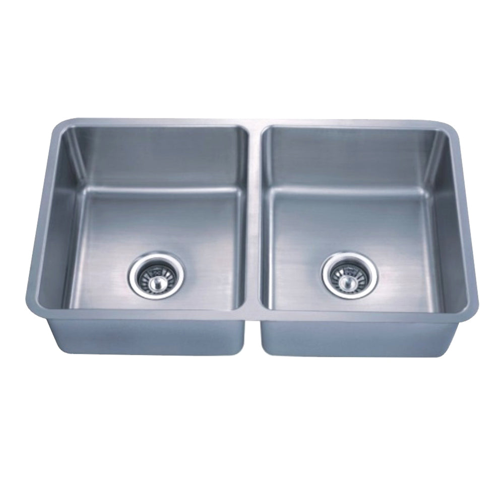 Dowell 30" Kitchen Undermount Double Bowl Sink - Two 13-1/2" Bowls, 9" Deep, Small Radius Corners, Stainless Steel 18 Gauge - 6005 Series