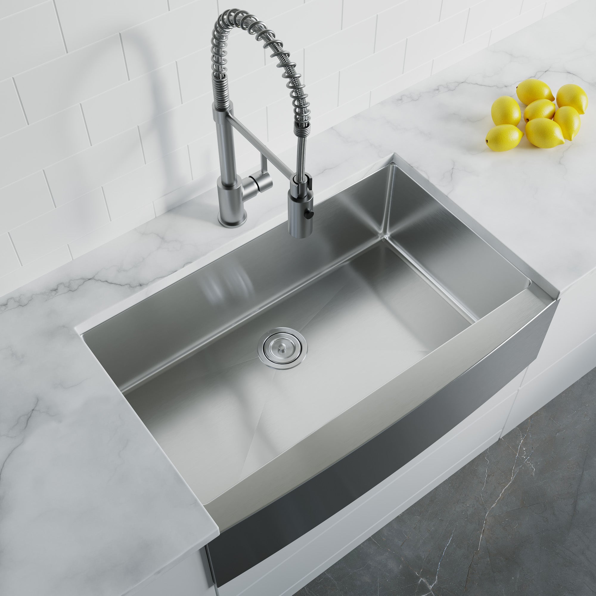 Dowell 32-7/8" L x 20-3/4" W Handcrafted Apron-Front Farmhouse Undermount Kitchen Sink 16 Gauge Stainless Steel 10" Depth Single Bowl With Grid Strainer