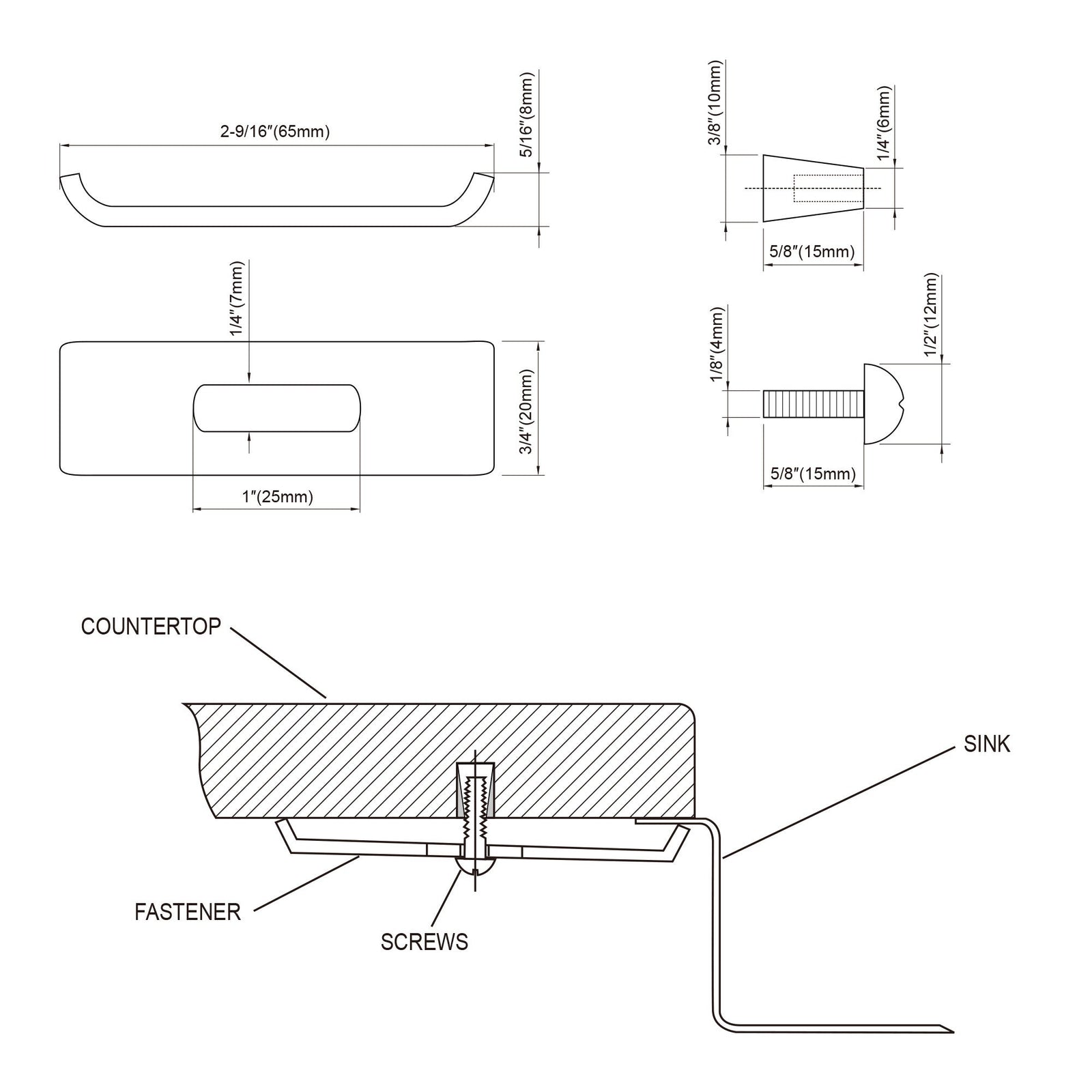 Dowell Undermount Kitchen Sink Clips - 10 Pack (60 Clips/Screws/Anchors) - 6011 11 Series
