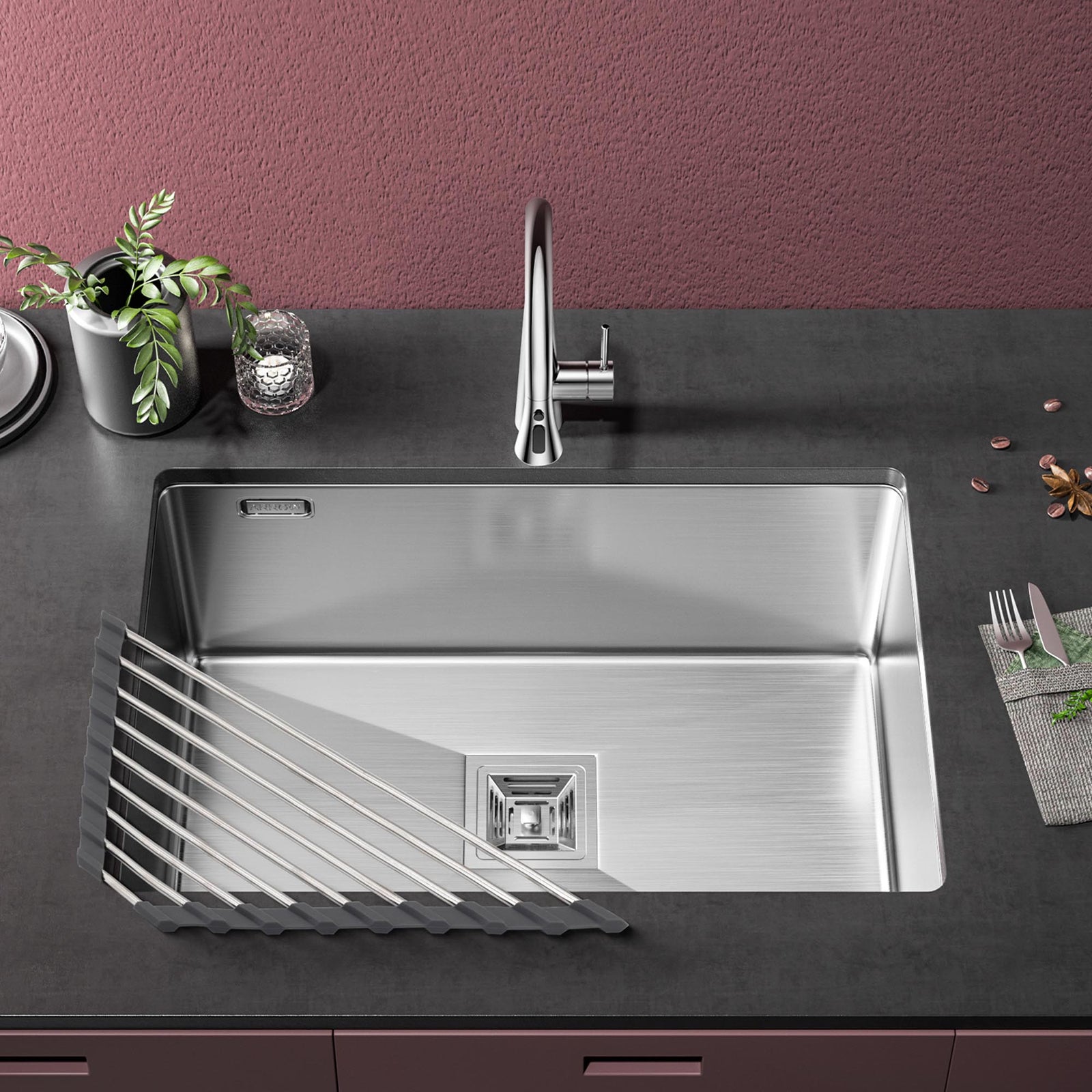 Dowell Over the Sink Roll-Up Dish Drying Rack, High-Quality, Foldable Tube Design, Space Saving Sink Organizer, Sturdy, Easy to Clean, Stylish Look