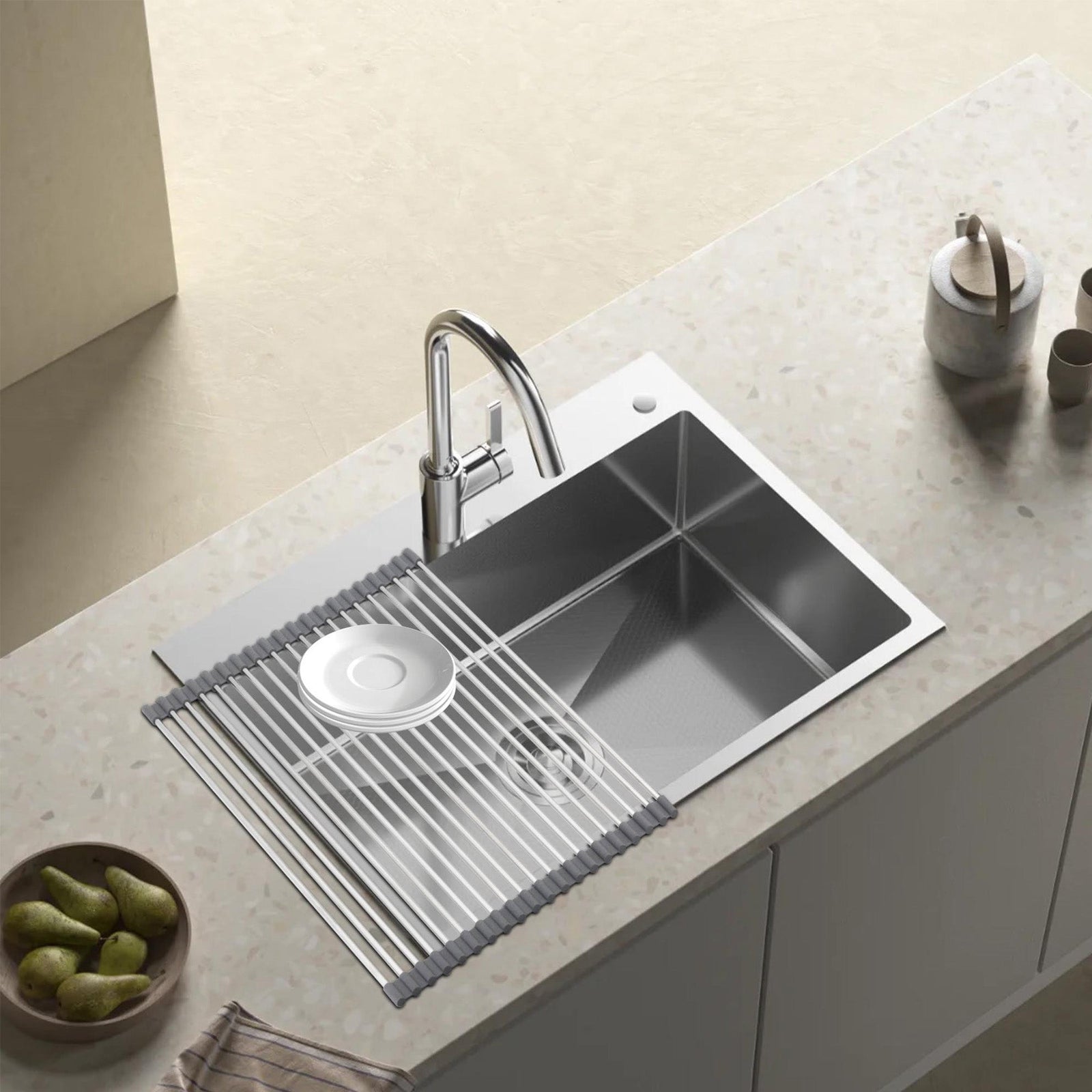 Dowell Over the Sink Roll-Up Dish Drying Rack, High-Quality, Foldable Tube Design, Space Saving Sink Organizer, Sturdy, Easy to Clean, Stylish Look
