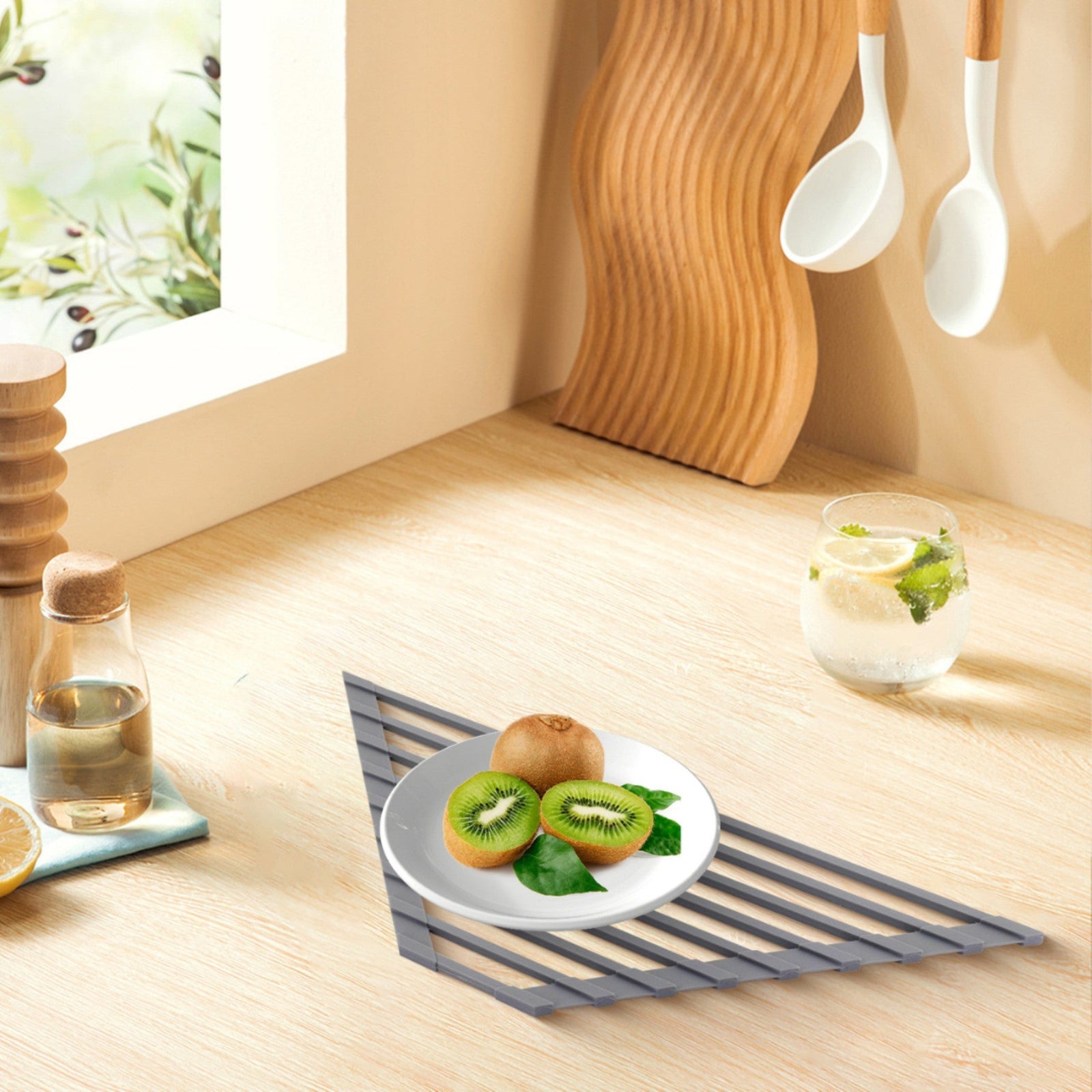Dowell Over the Sink Roll-Up Dish Drying Rack, High-Quality, Foldable Tube Design, Space Saving Sink Organizer, Sturdy, Easy to Clean, Stylish Look
