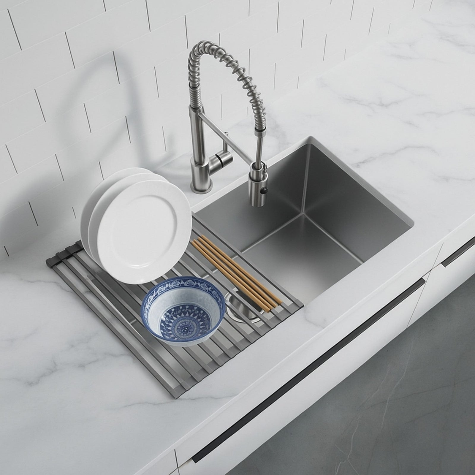Dowell Over the Sink Roll-Up Dish Drying Rack, High-Quality, Foldable Tube Design, Space Saving Sink Organizer, Sturdy, Easy to Clean, Stylish Look