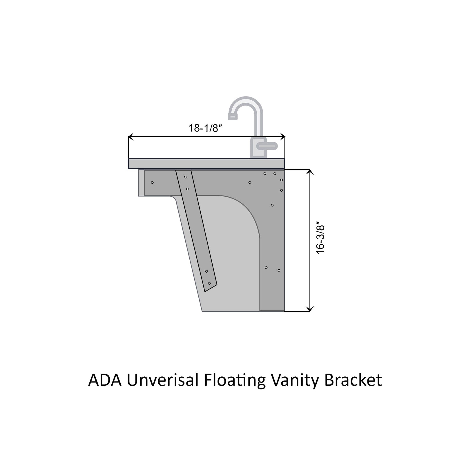 Dowell Universal ADA Vanity Bracket Heavy-Duty Commercial Bracket Floating Medical Support Bracket with/without Arm Metal Brackets Suitable for Restroom Vanities, Shelving Units & Work Desks - 7008 Series
