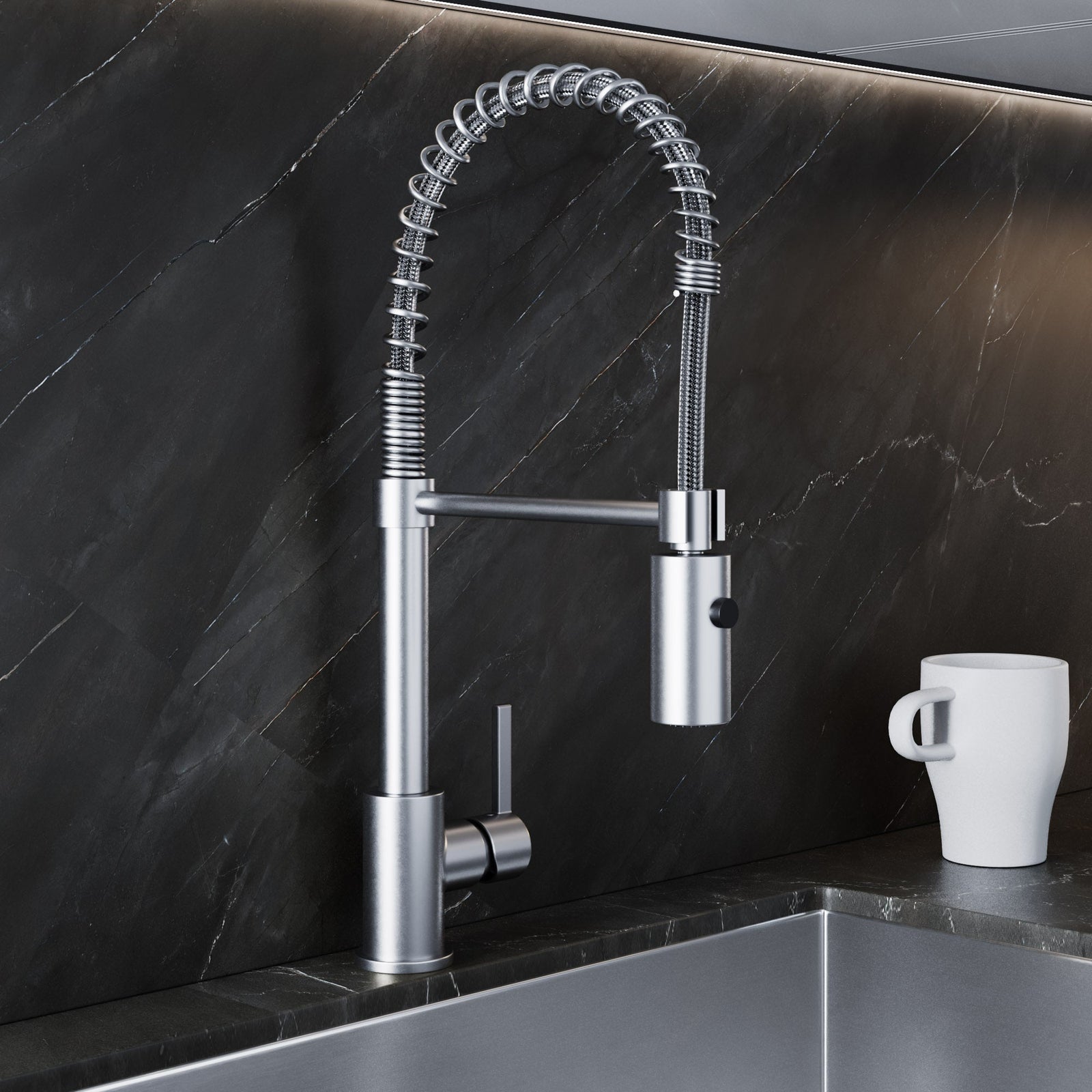 Dowell Kitchen Sink Faucet - 8002 006 Series - High Arc, Pull-Down Sprayer,  Single Handle, Single Hole