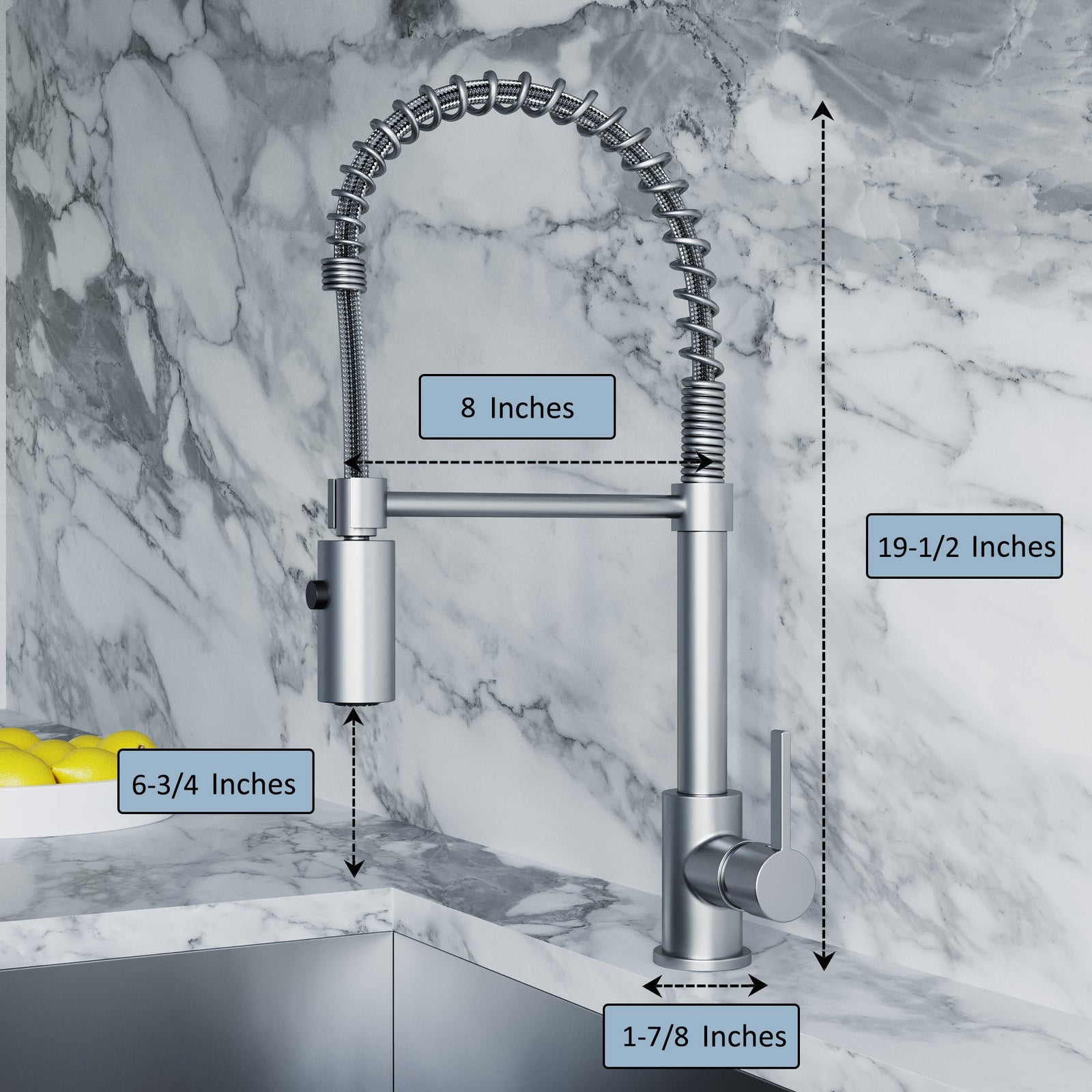 Dowell Kitchen Sink Faucet - 8002 006 Series - High Arc, Pull-Down Sprayer,  Single Handle, Single Hole