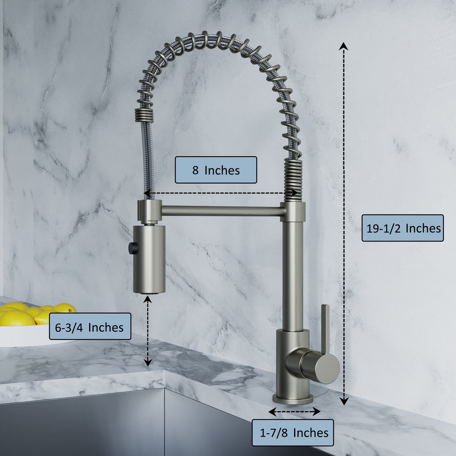 Dowell Kitchen Sink Faucet - 8002 006 Series - High Arc, Pull-Down Sprayer,  Single Handle, Single Hole