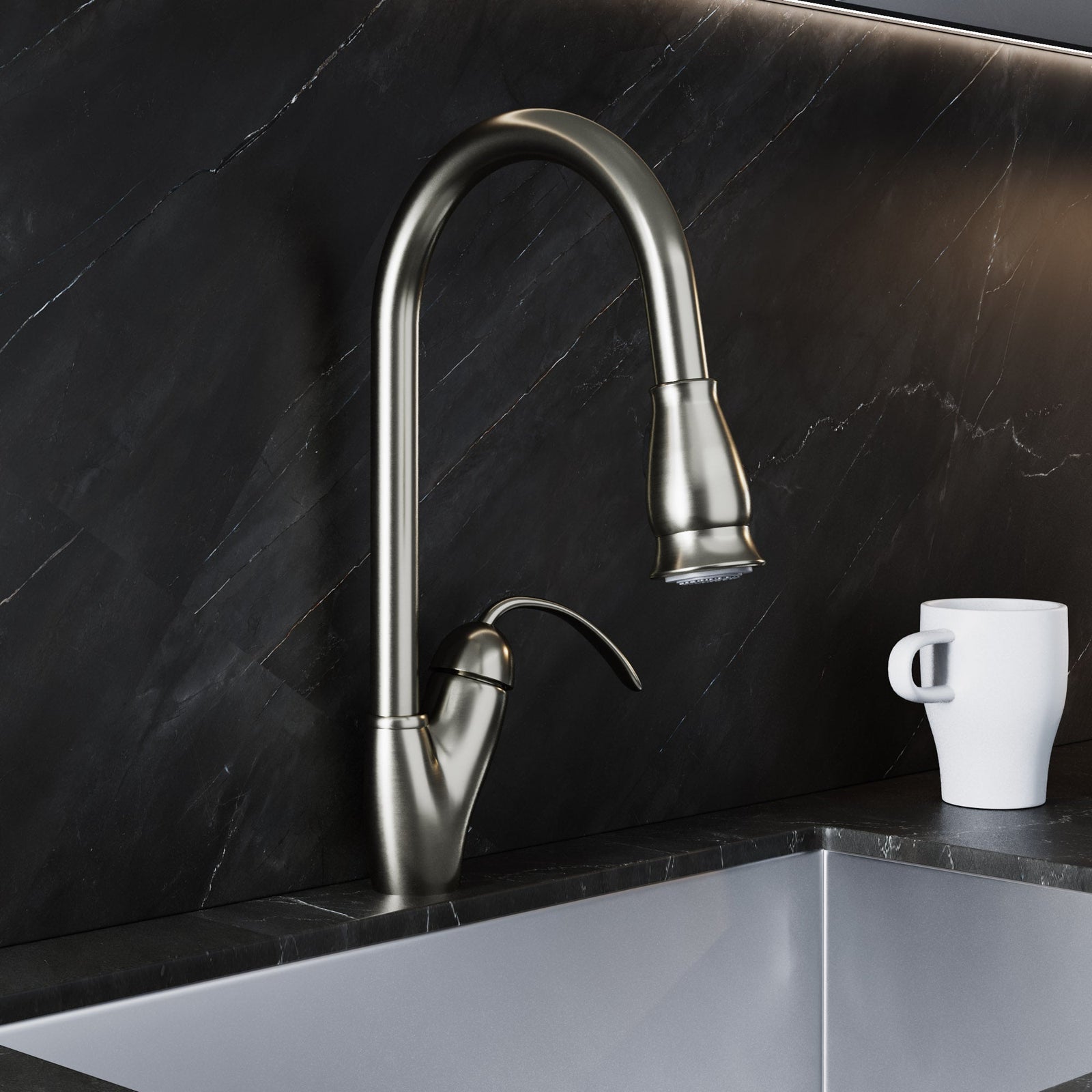 Dowell Kitchen Sink Faucet - 8002 011  Series - High Arc, Pull-Down Sprayer, Single Handle, Single Hole